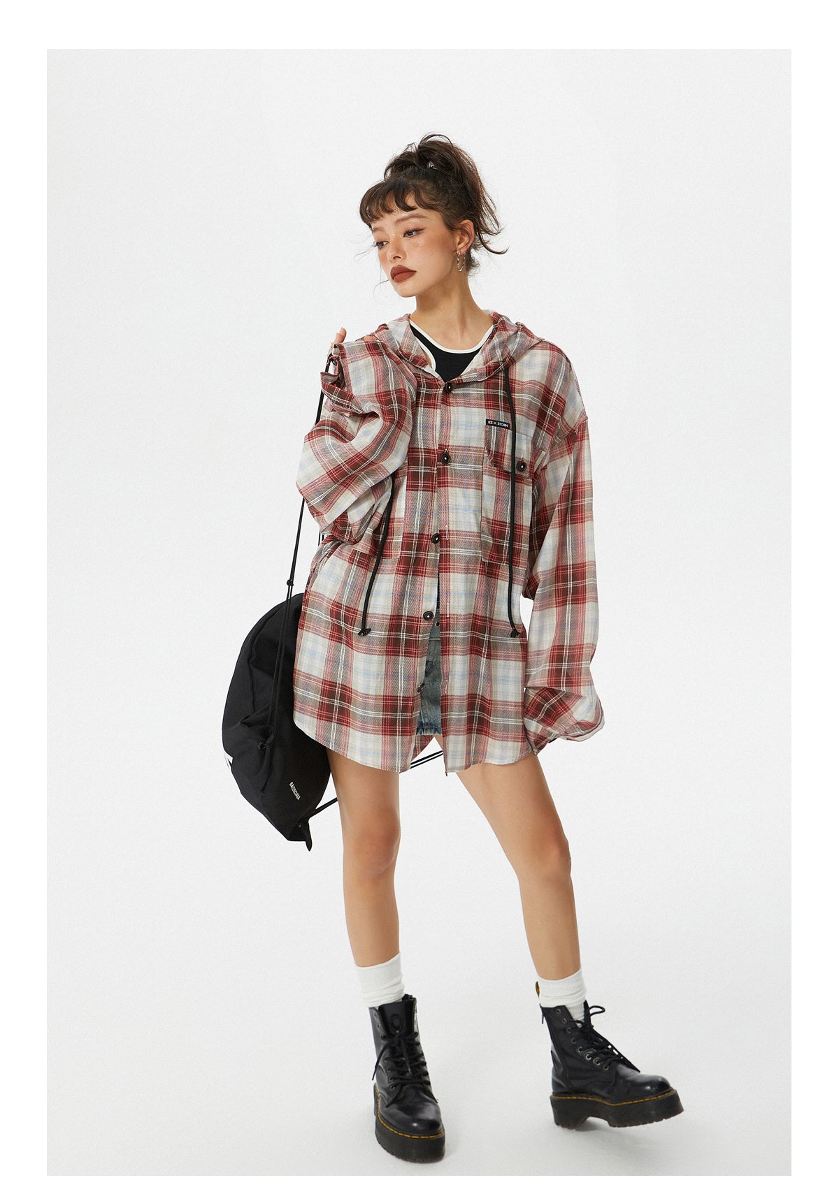 Loose fit retro check shirt P221