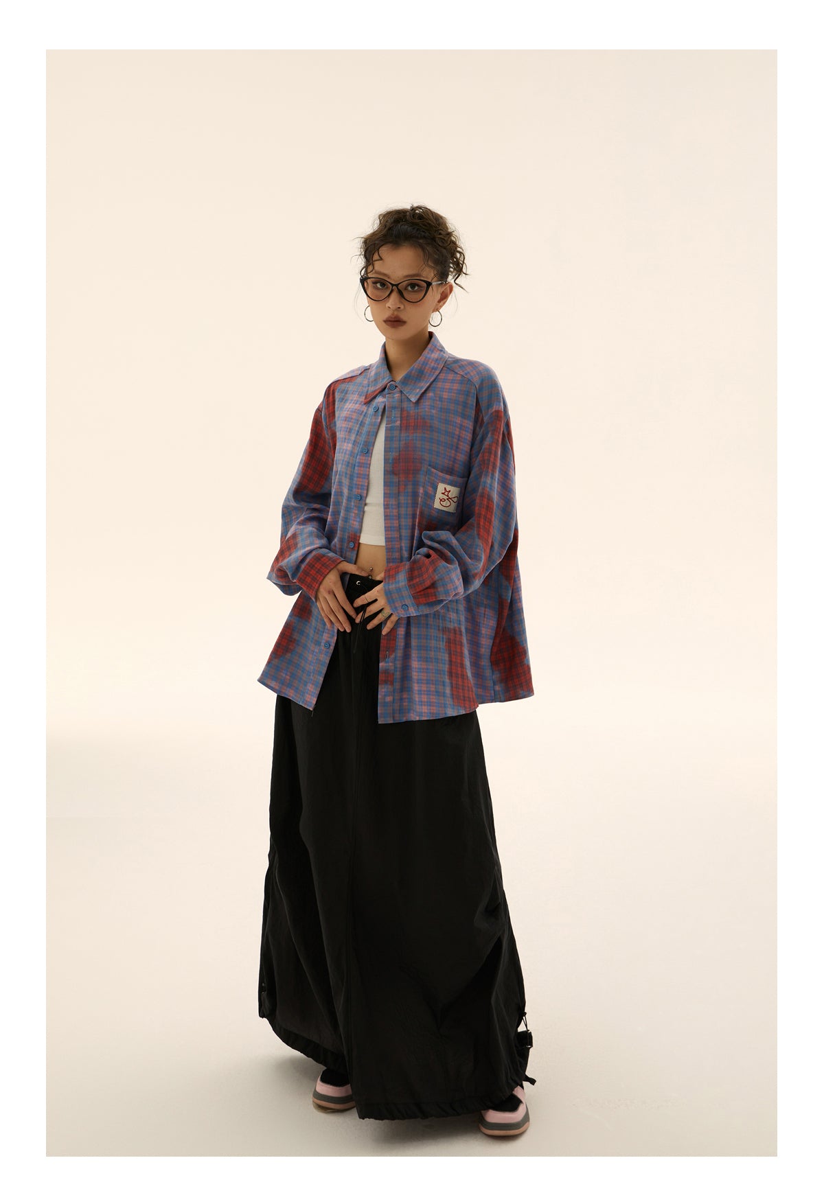 Loose fit spotted design check shirt P249