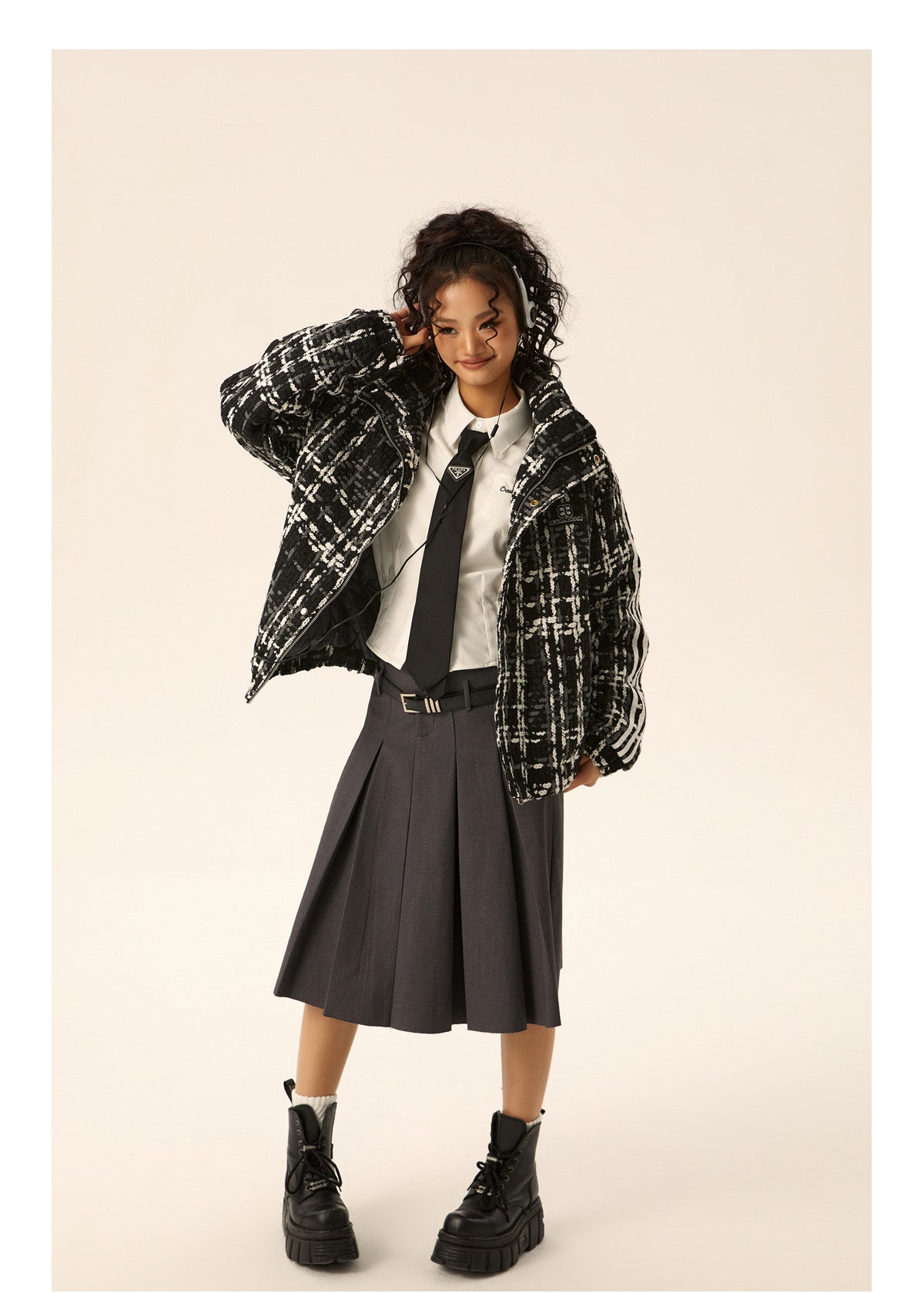 Side line retro zipper pattern coat jacket P576