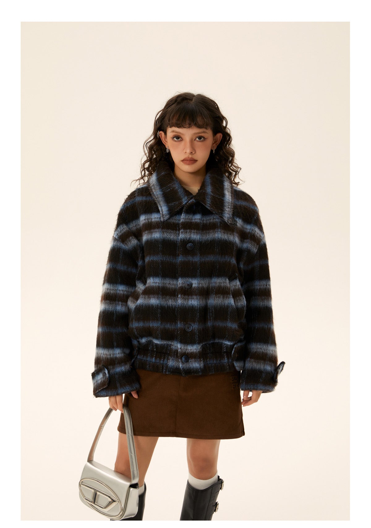 Retro check pattern coat jacket P575