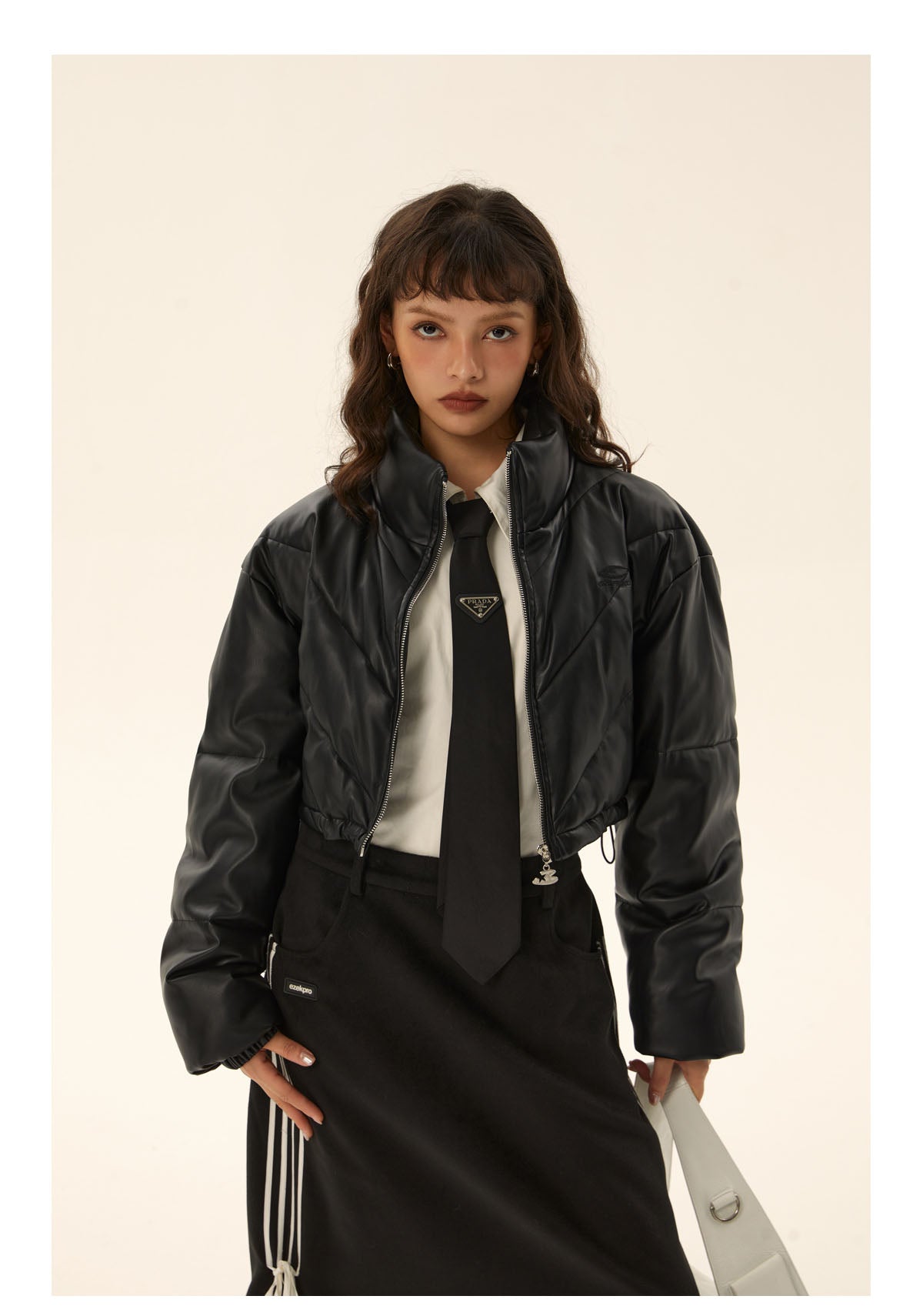 Retro short leather down jacket P426