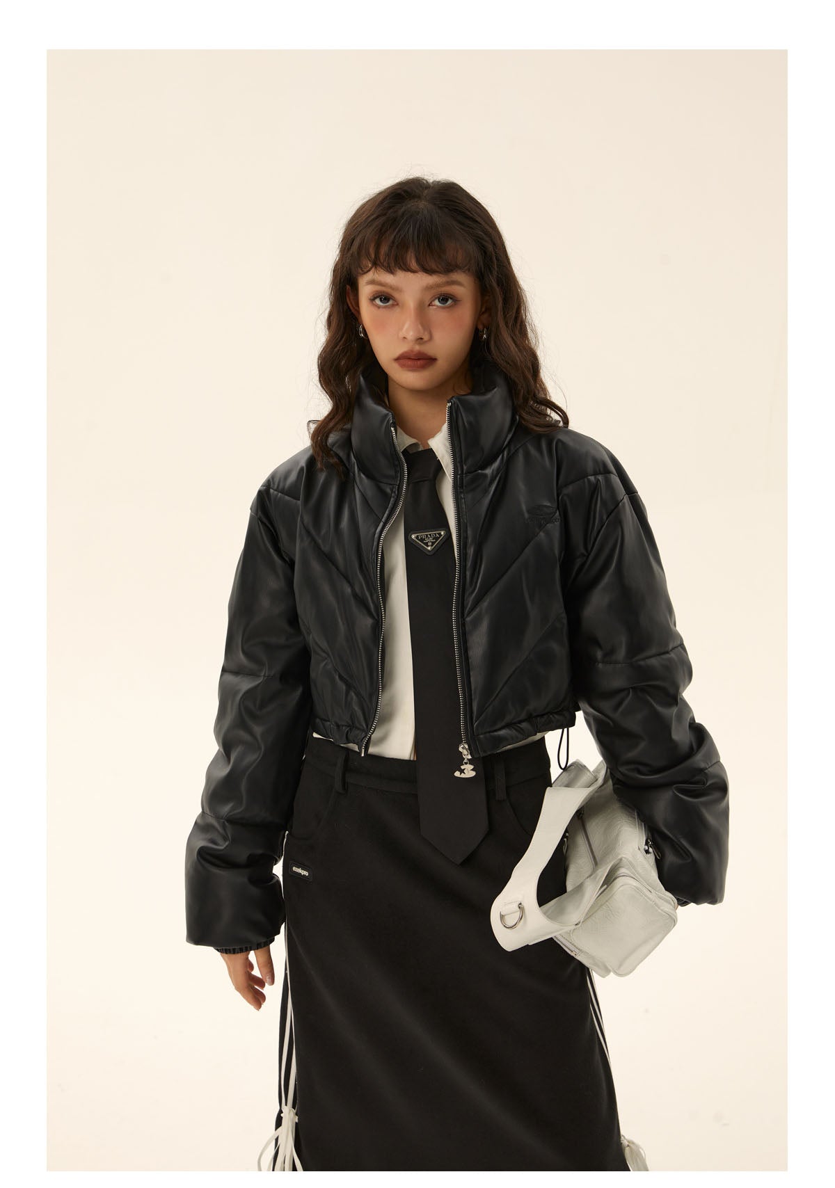 Retro short leather down jacket P426