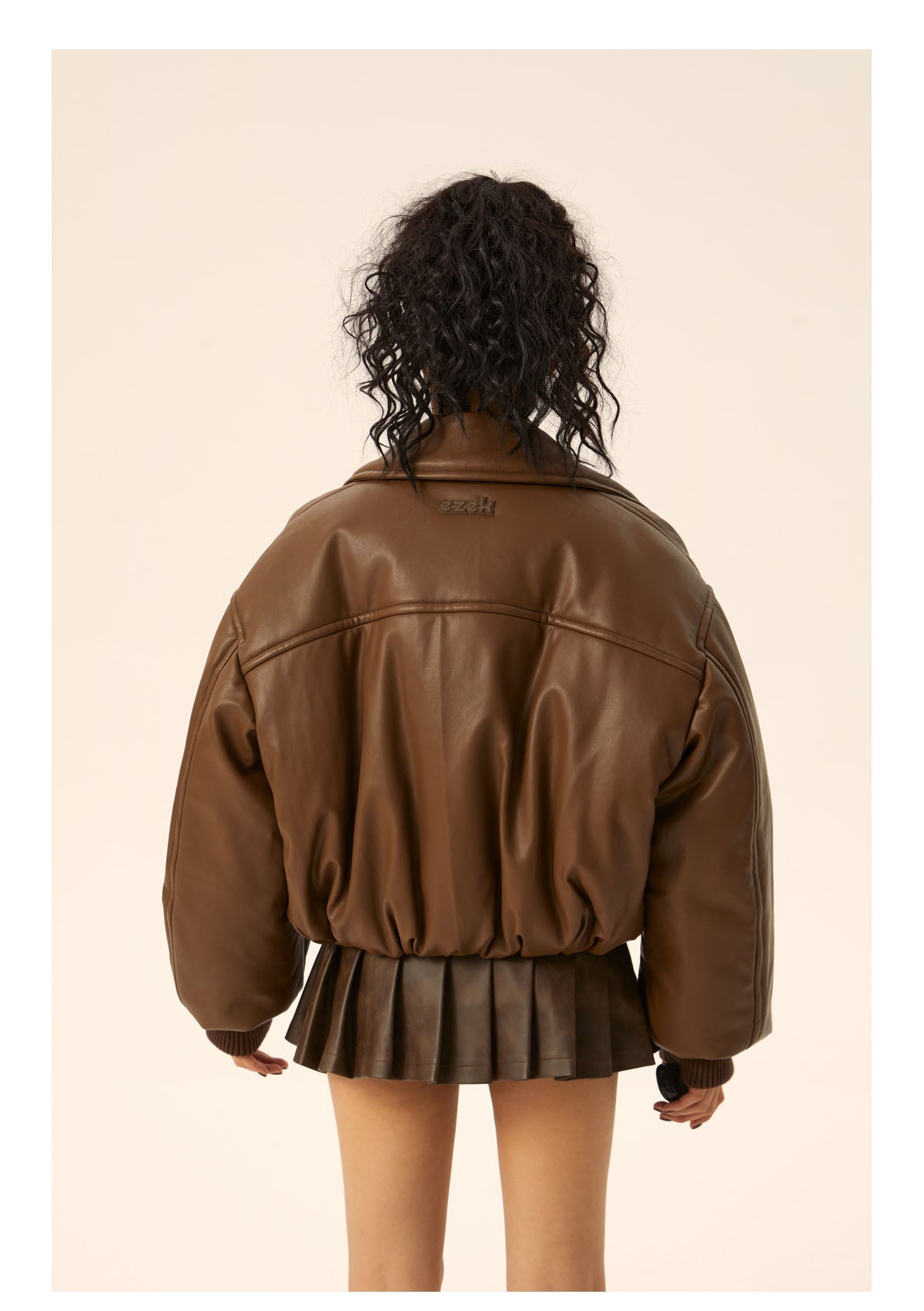 Short length zip down leather jacket P424