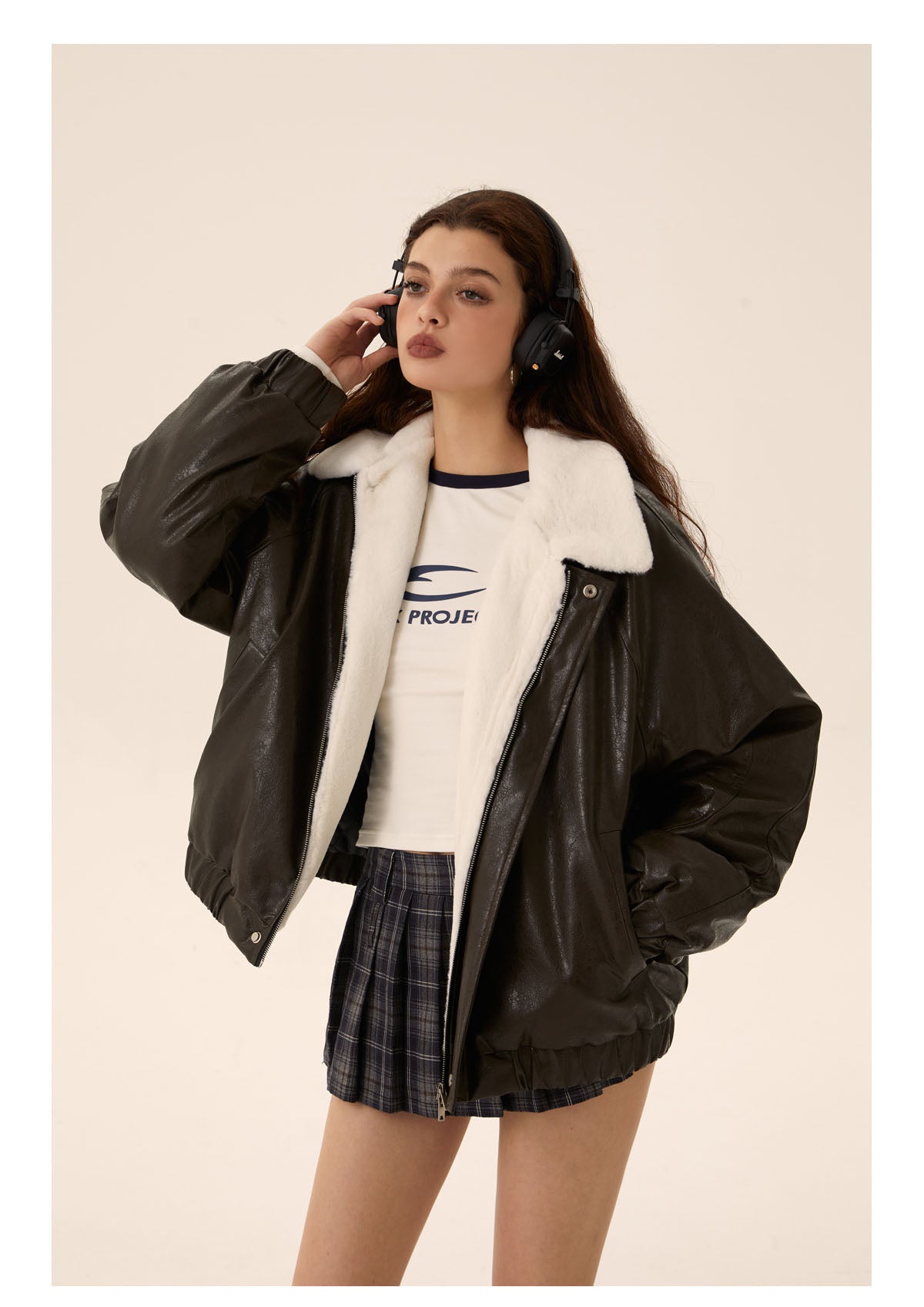 Fleece-lined cotton leather jacket P439