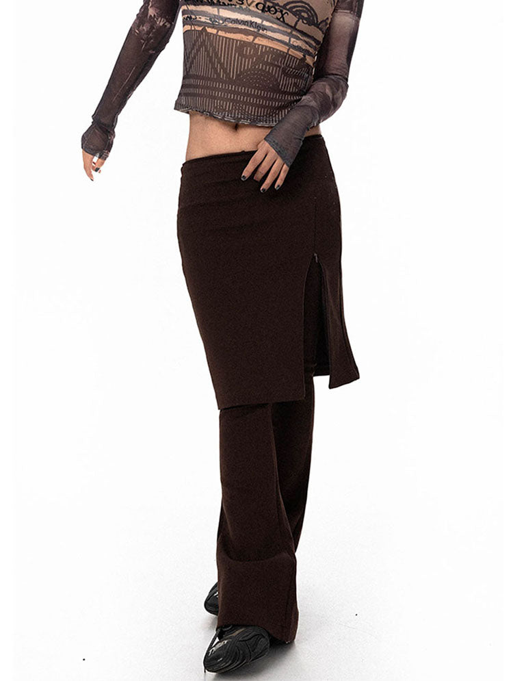 Knit stretch pants with slit skirt P723