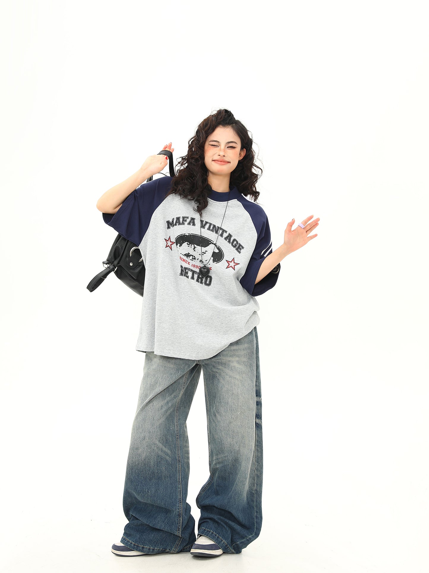 ラウンドネック コントラストカラー Tシャツ P2054