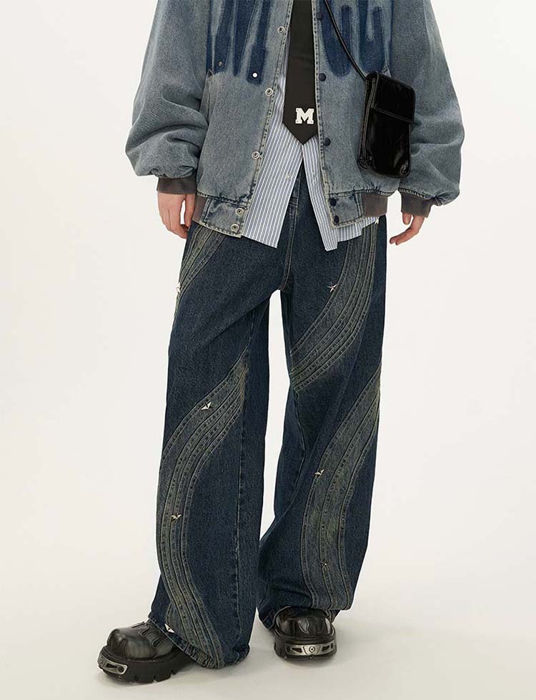 Retro Wide Leg Star Jeans P1311