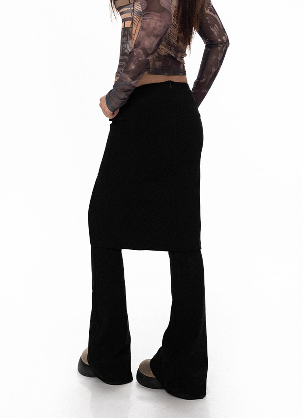 Knit stretch pants with slit skirt P723