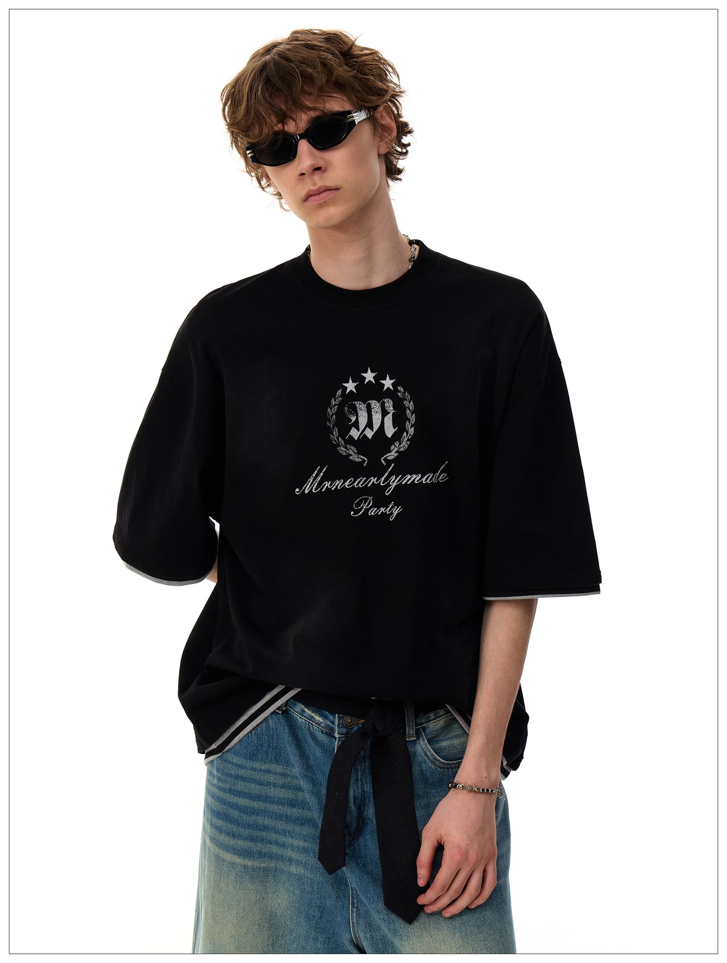 フェイクツーピース コットンTシャツ P2093
