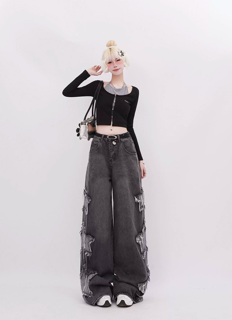 Patch Embroidery Star Wide Leg Jeans P978