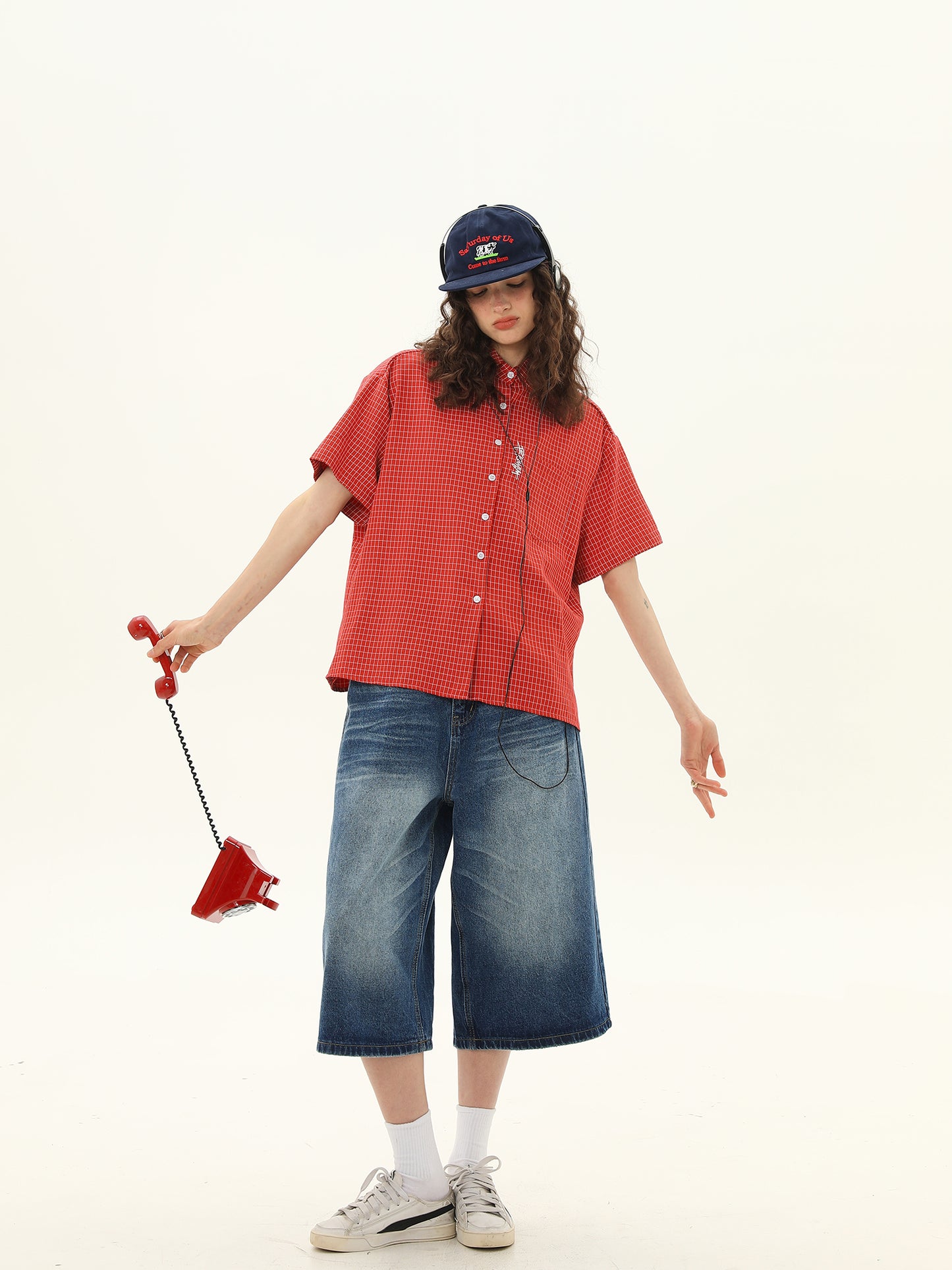 ショート ルーズ チェック柄 シャツ P2058