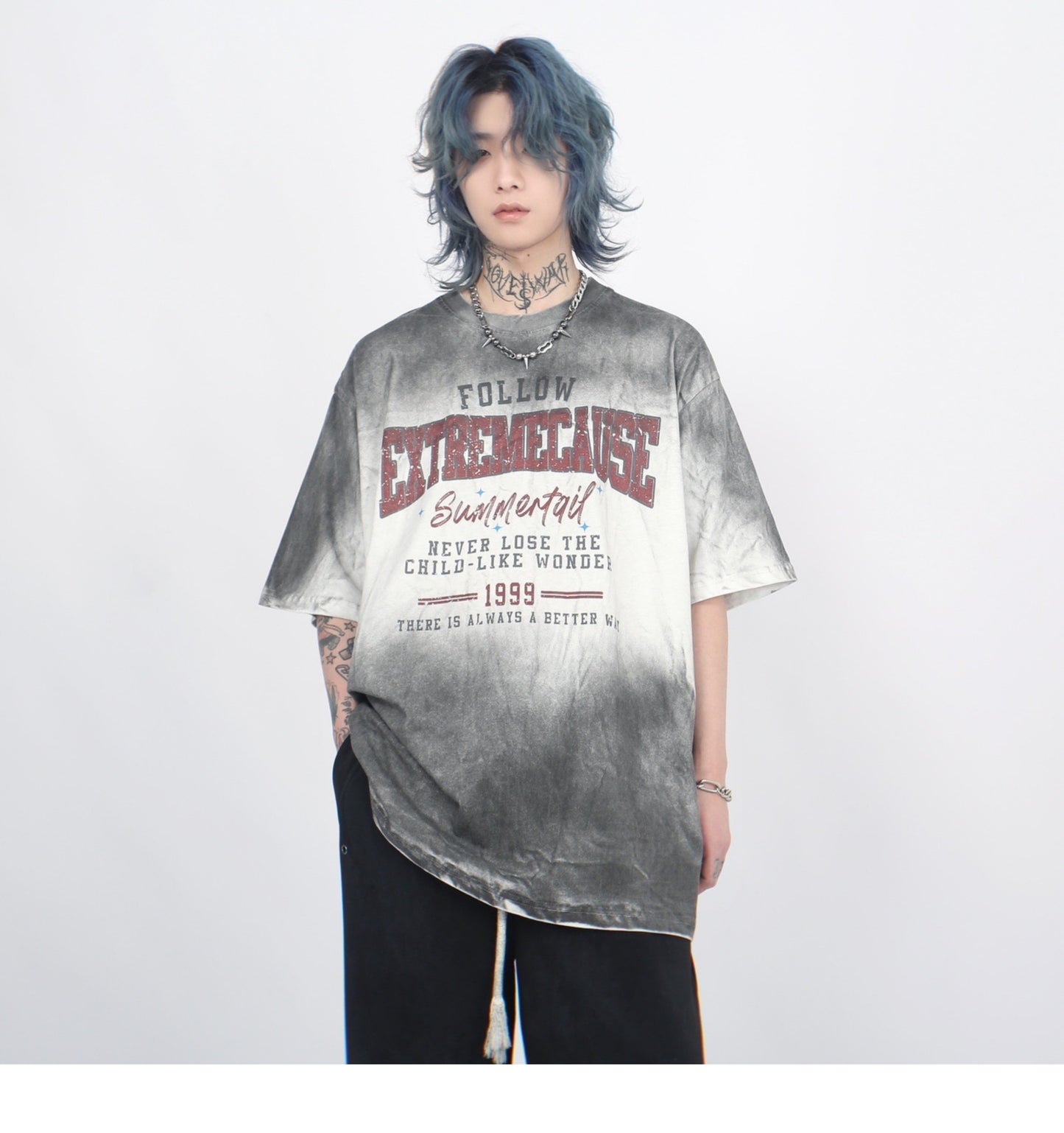 Distressed spray paint short sleeve T-shirt P1363