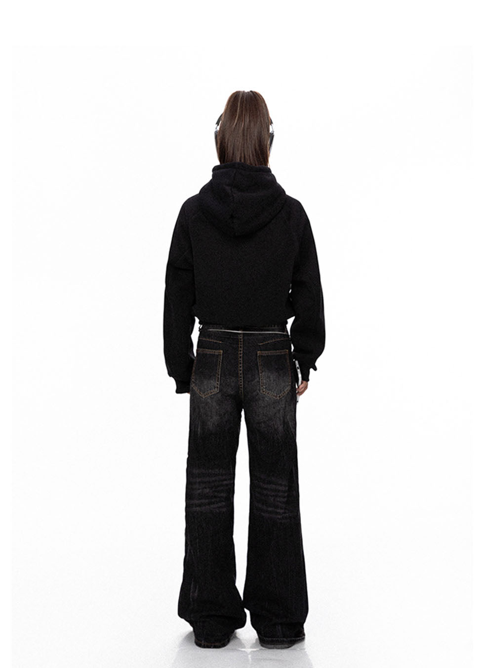 High waist straight distressed jeans P713