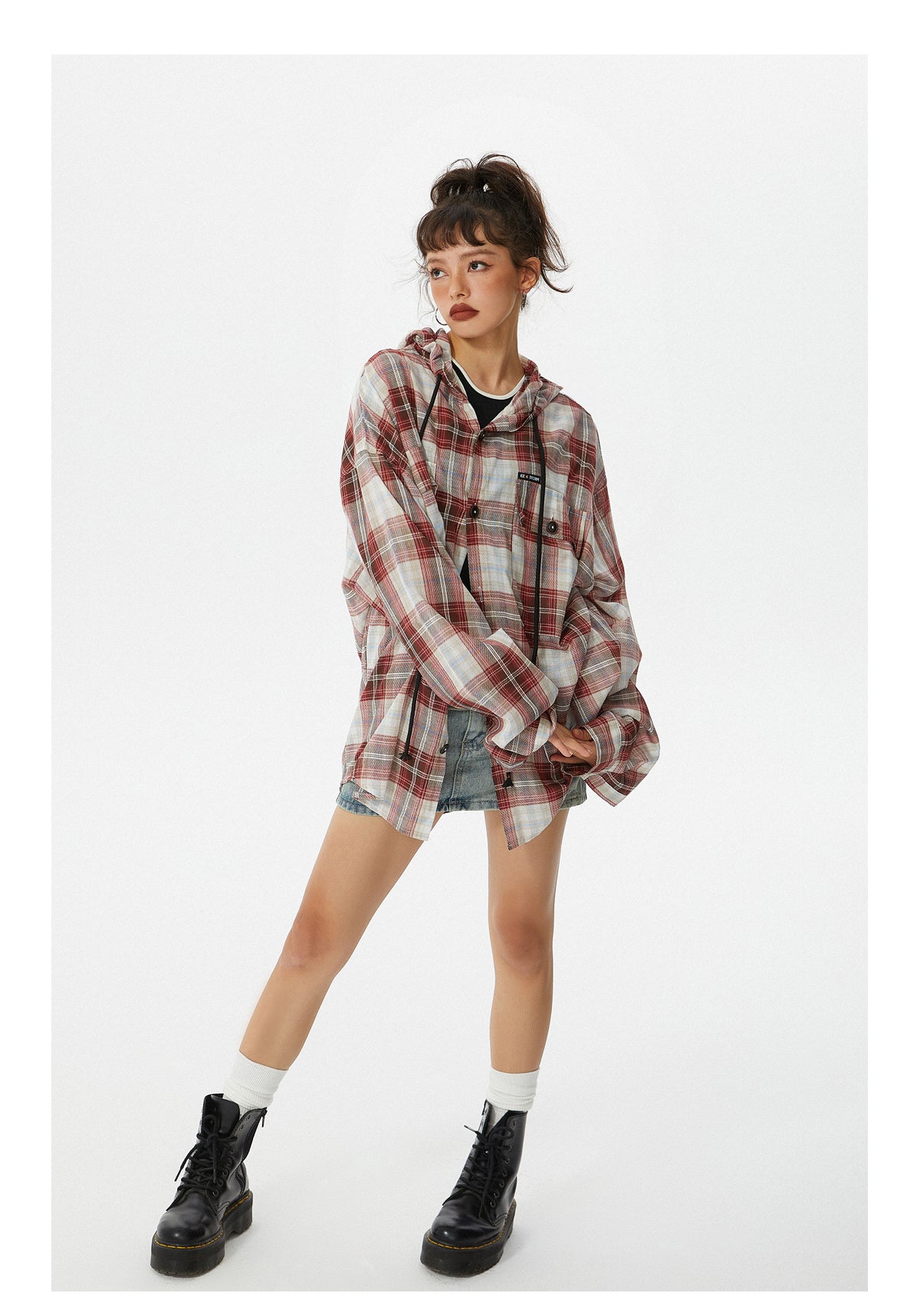 Loose fit retro check shirt P221