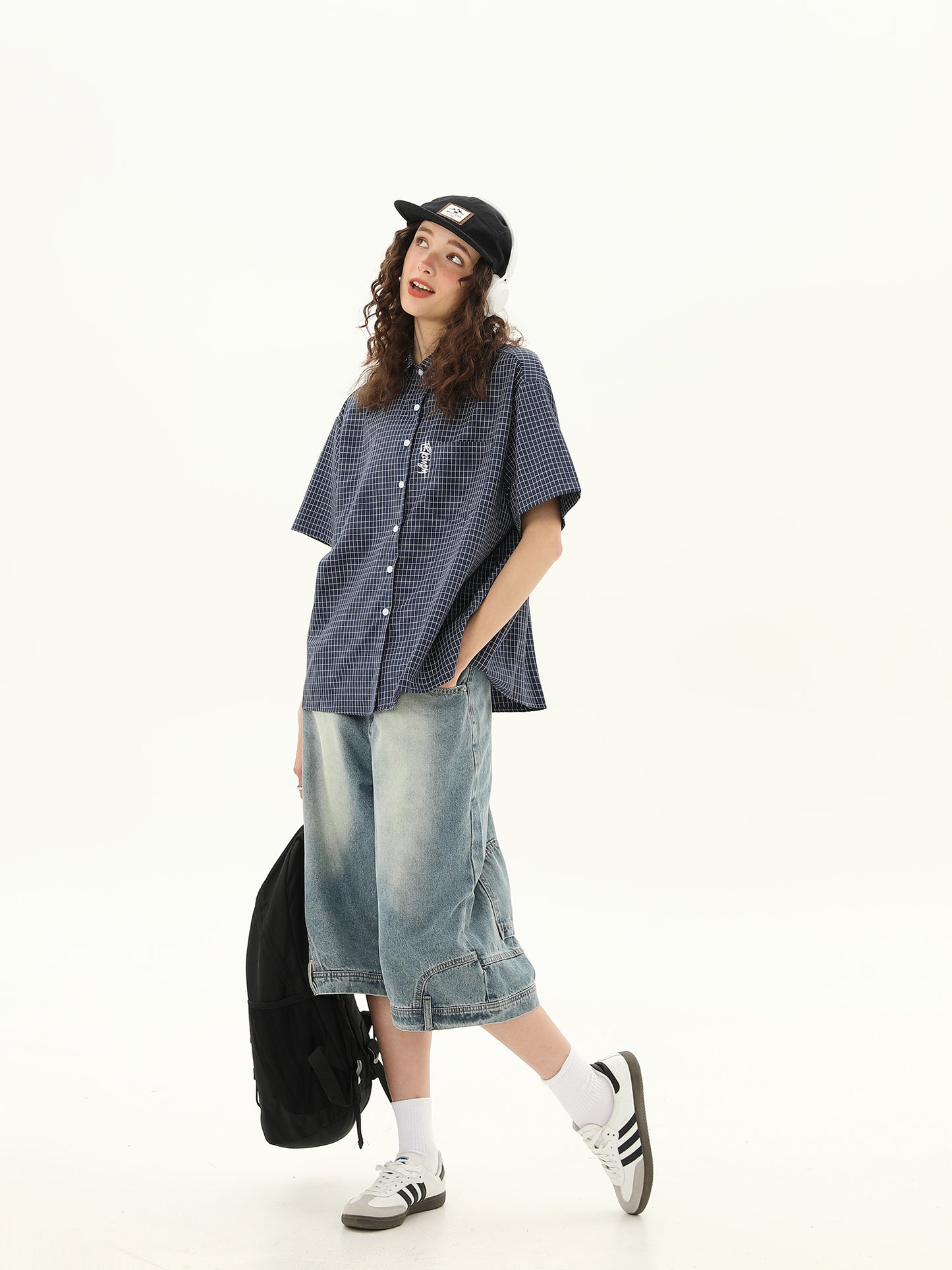 ショート ルーズ チェック柄 シャツ P2058