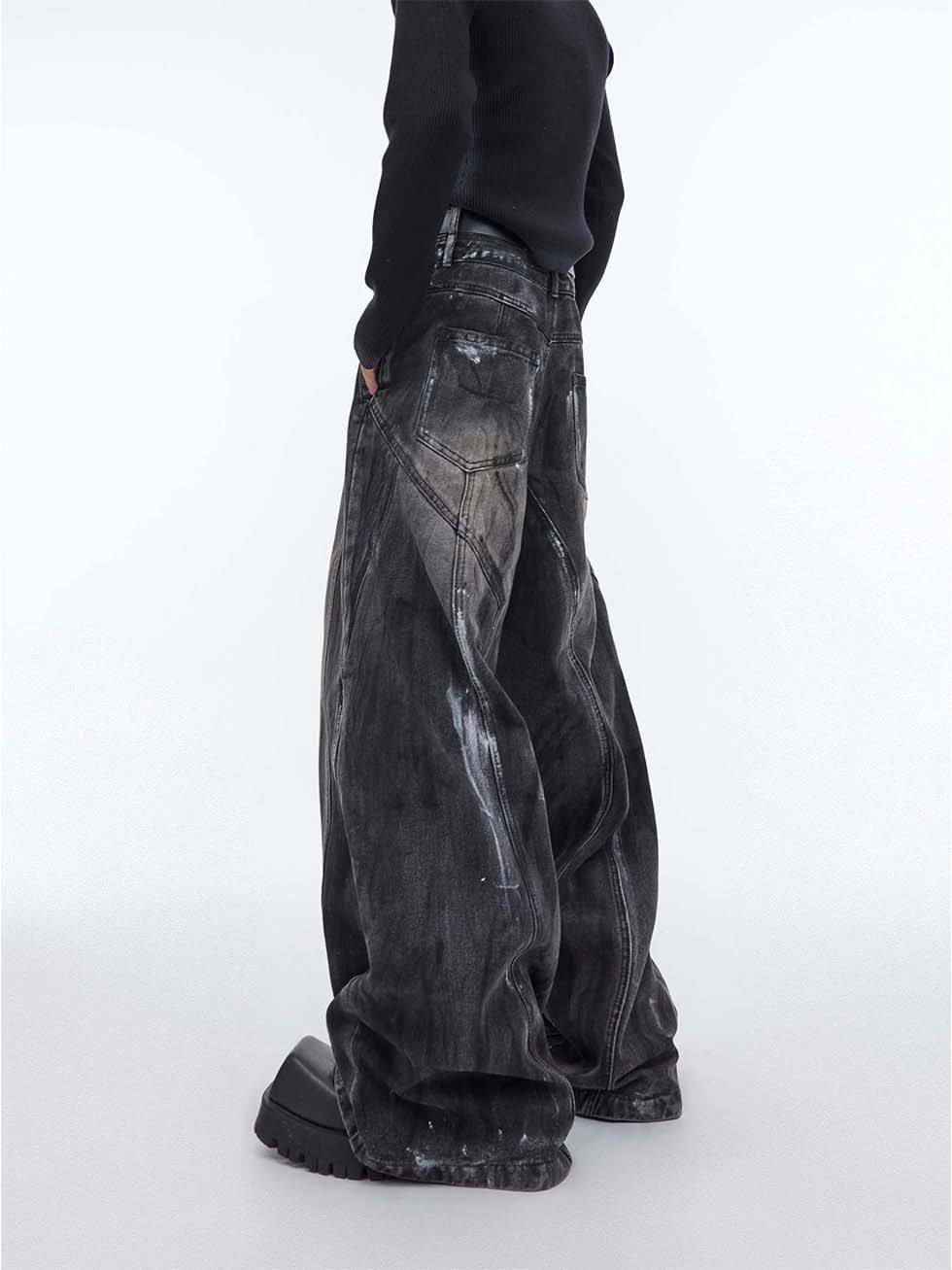 Distressed wide leg loose jeans P1015