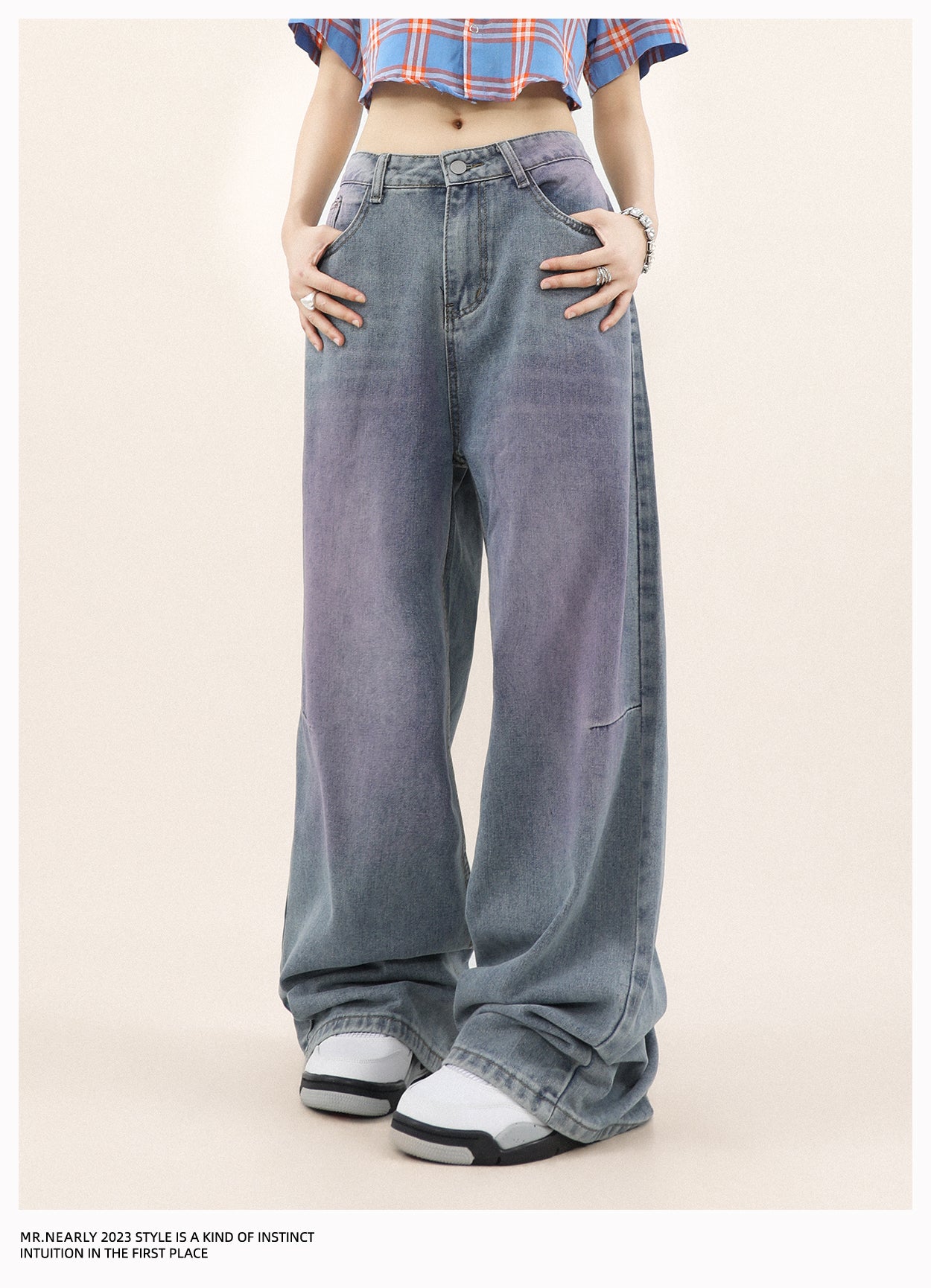 Washed pink gradient denim pants P278