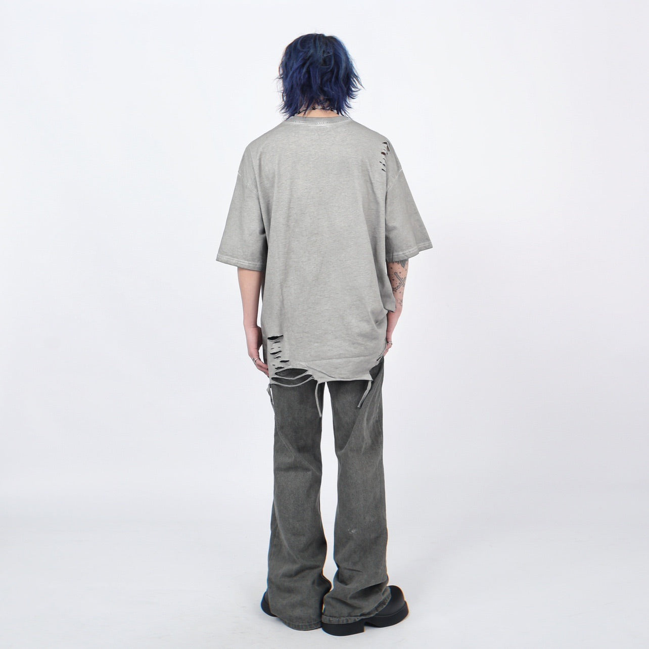 Distressed washed short sleeve T-shirt P1364