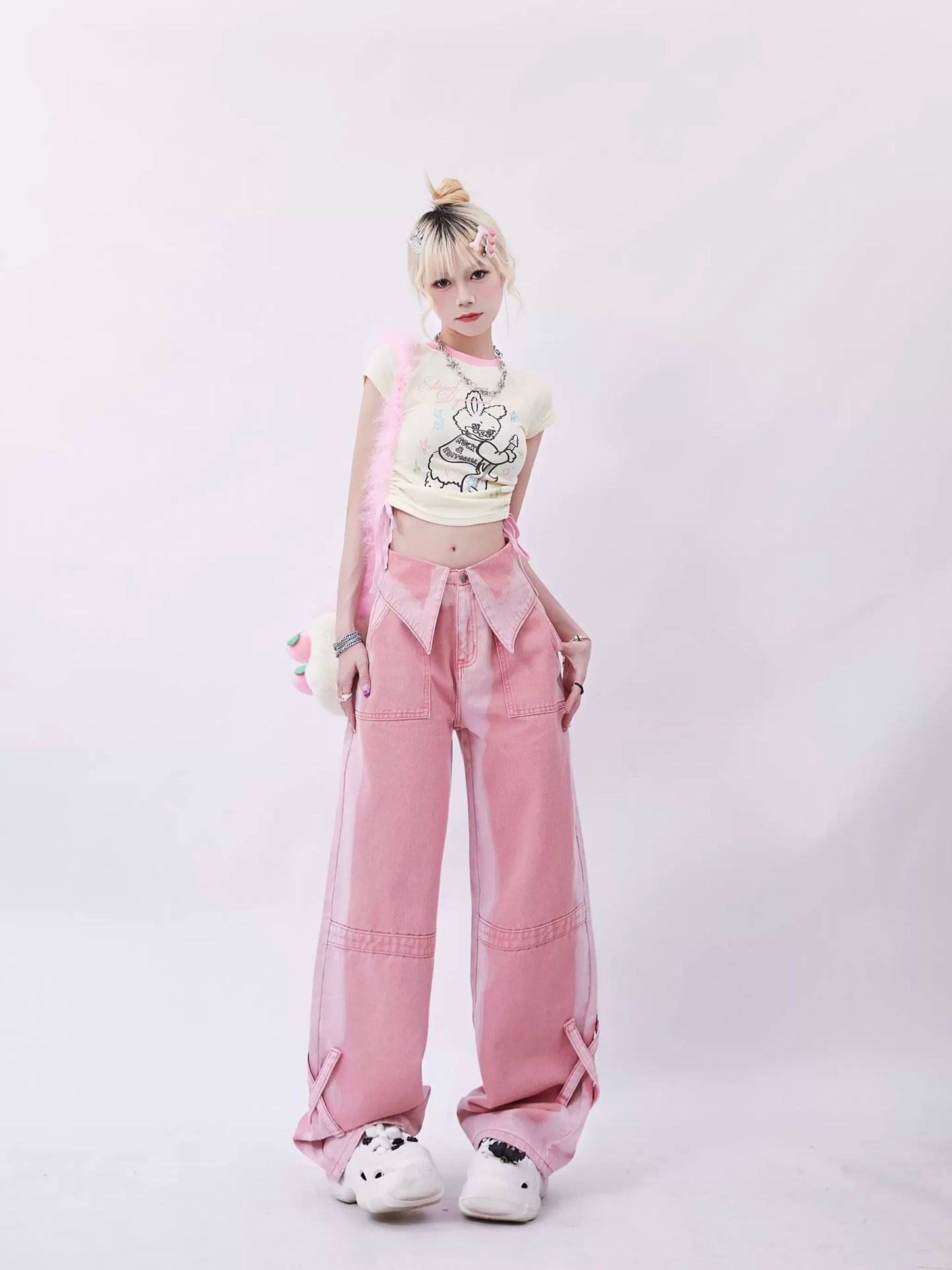 Lapel design straight wide pants P941