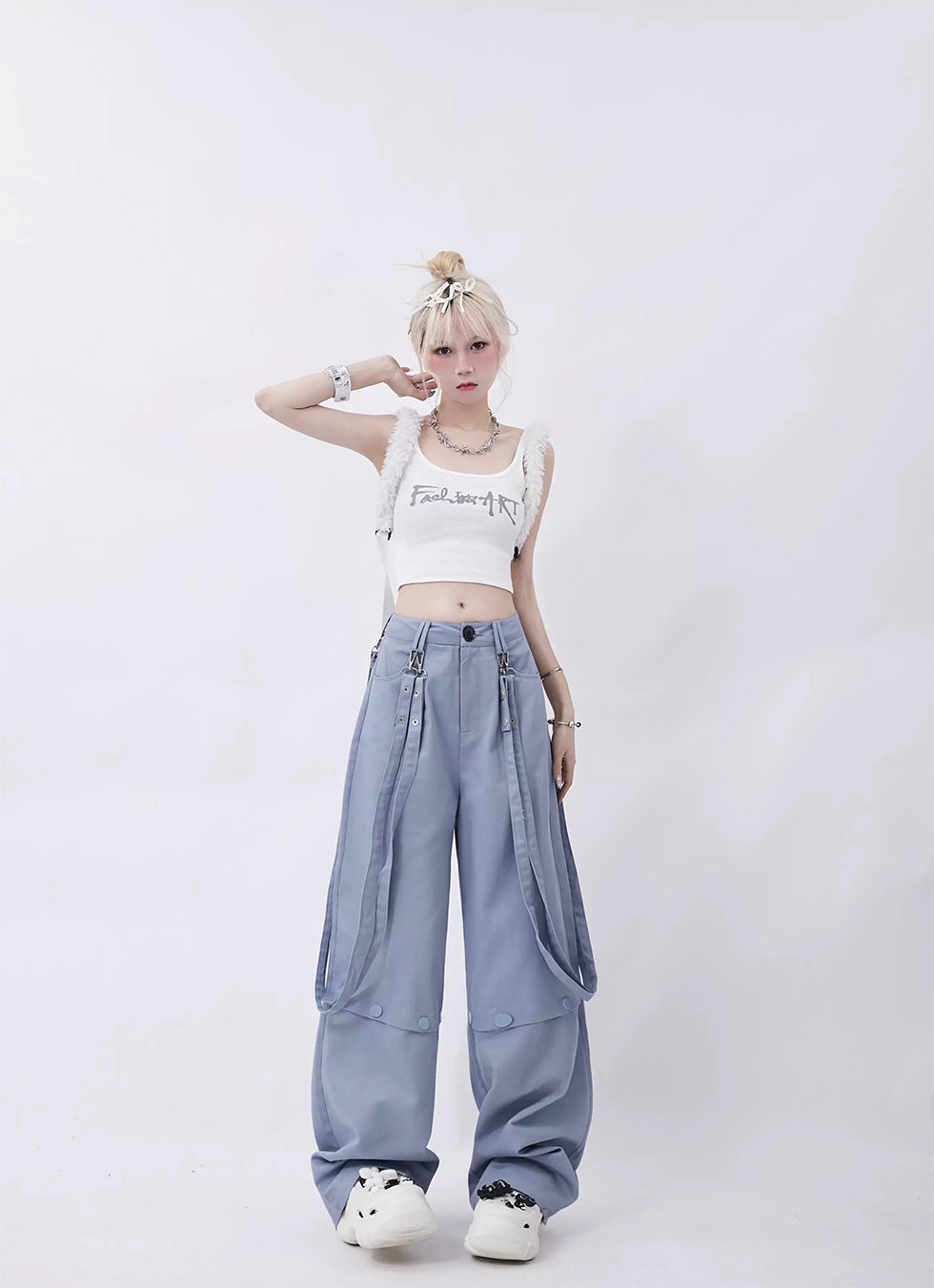 High street ribbon design casual pants P975