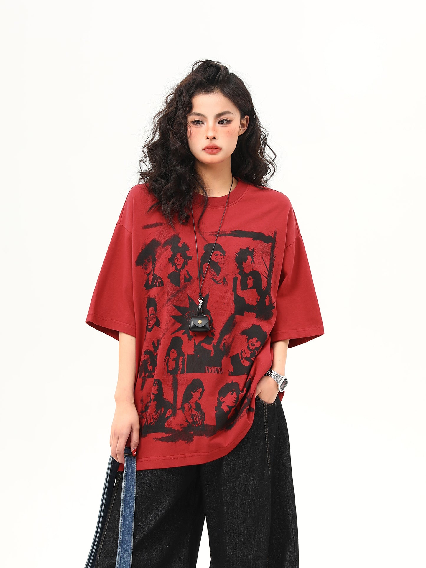 レトロ ポートレートプリント Tシャツ P2033