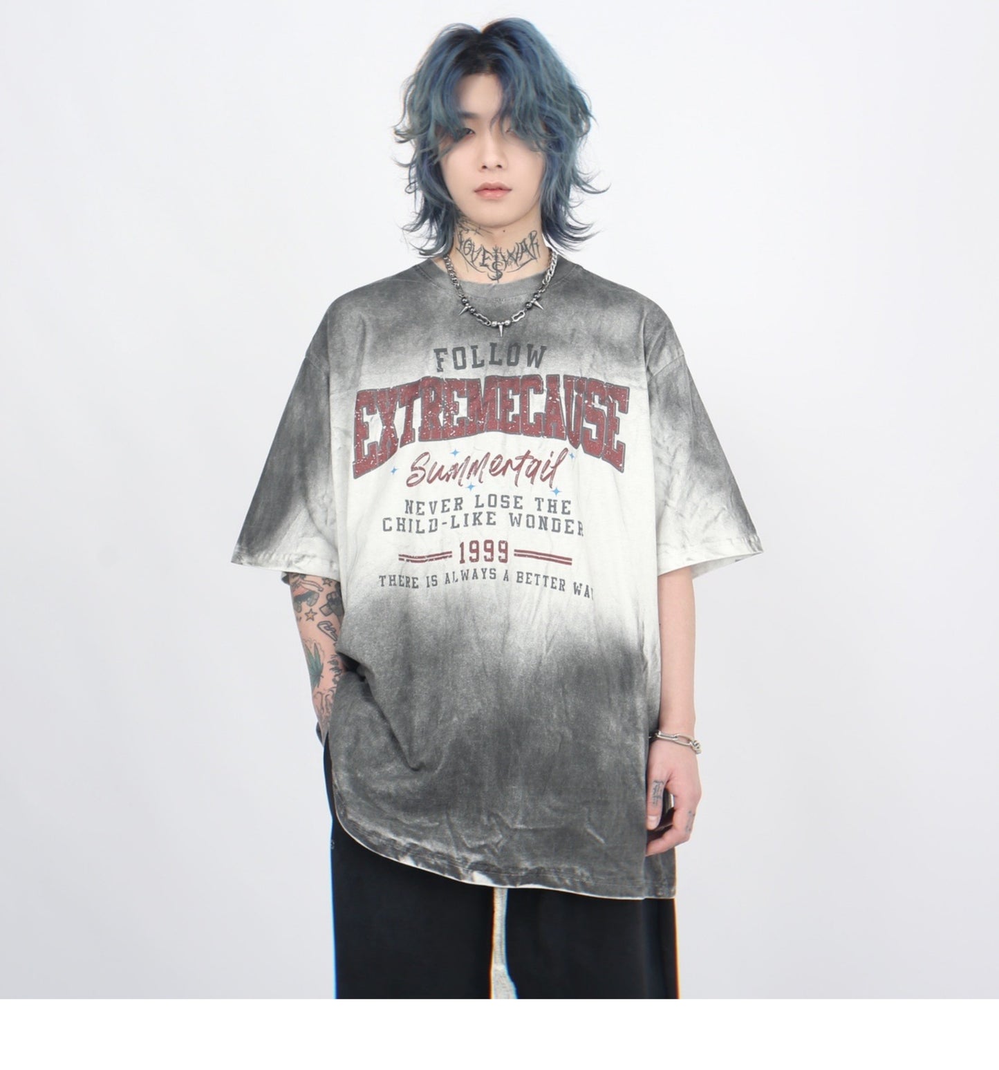 Distressed spray paint short sleeve T-shirt P1363