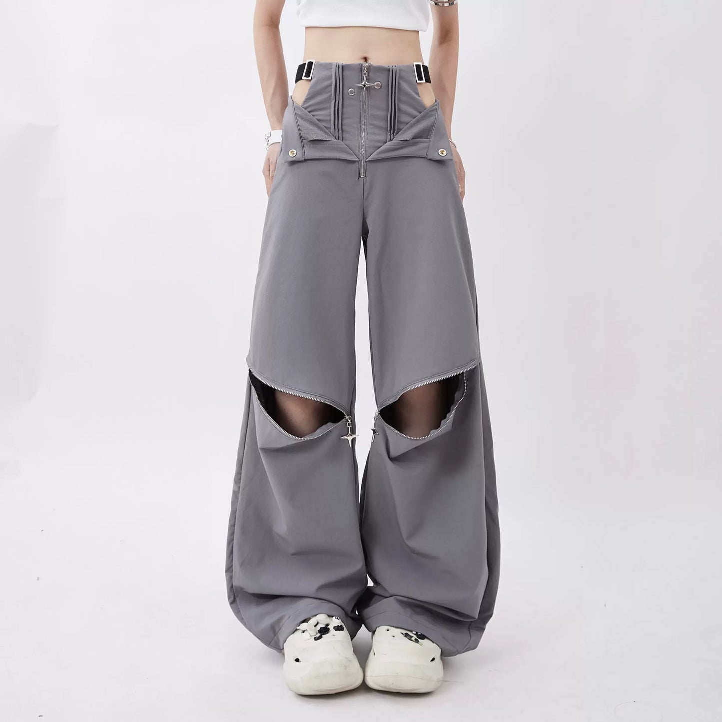 Zipper Two-Ware Wide Leg Casual Pants P931