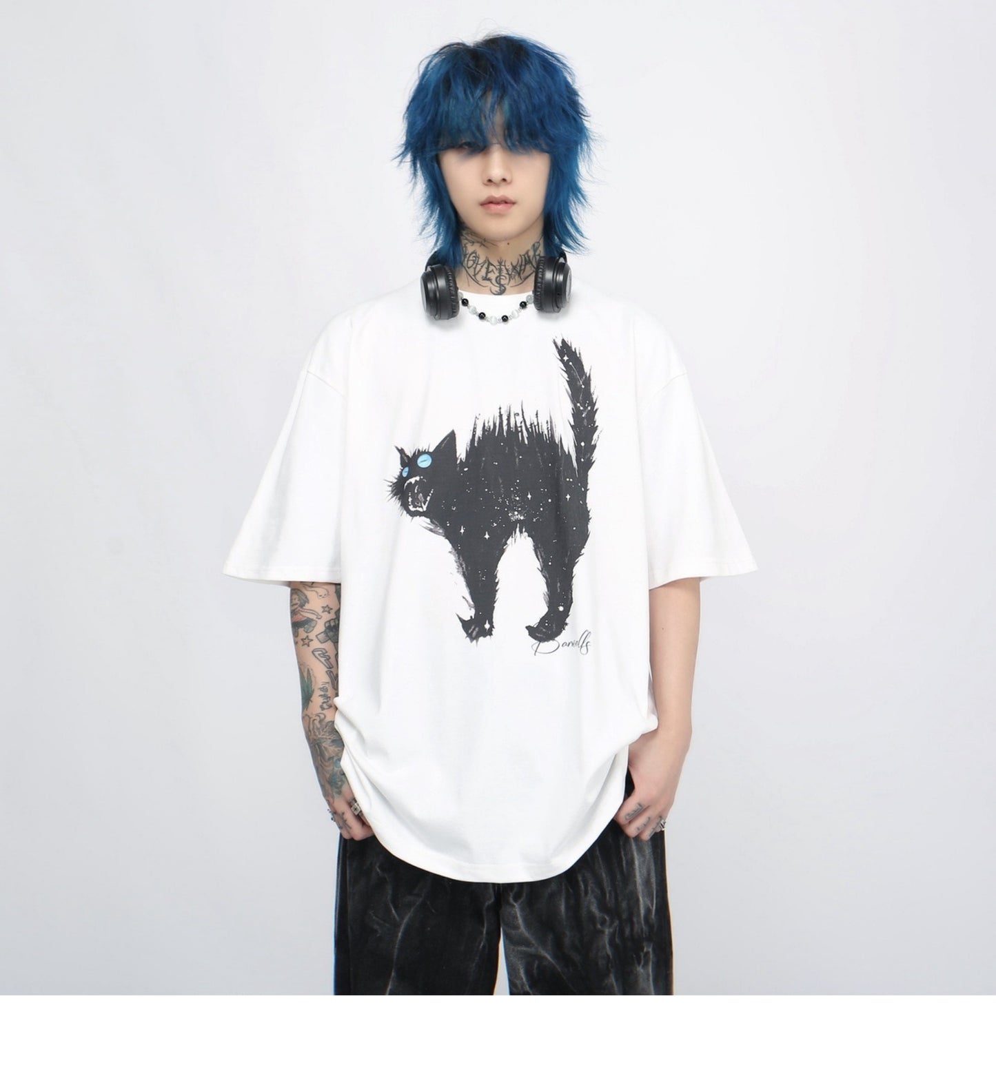 Cat Print Cotton Short Sleeve T-Shirt P1377