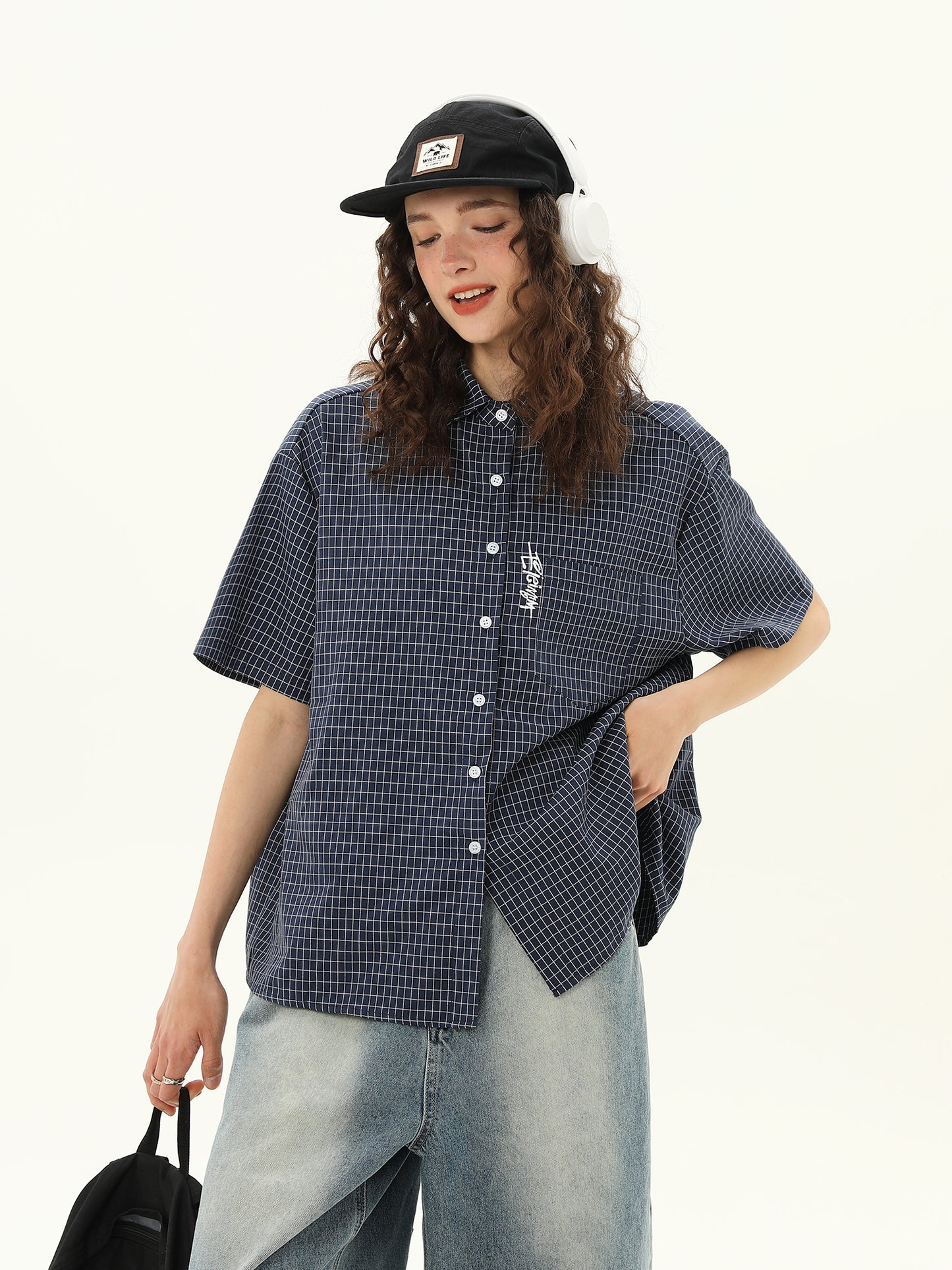 ショート ルーズ チェック柄 シャツ P2058