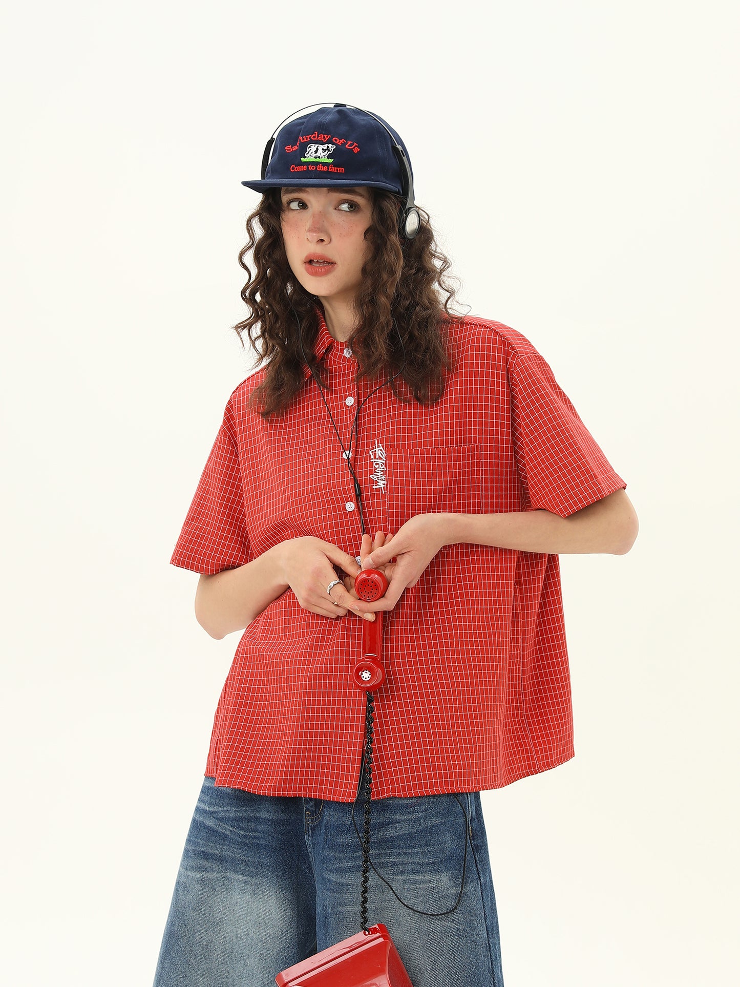 ショート ルーズ チェック柄 シャツ P2058