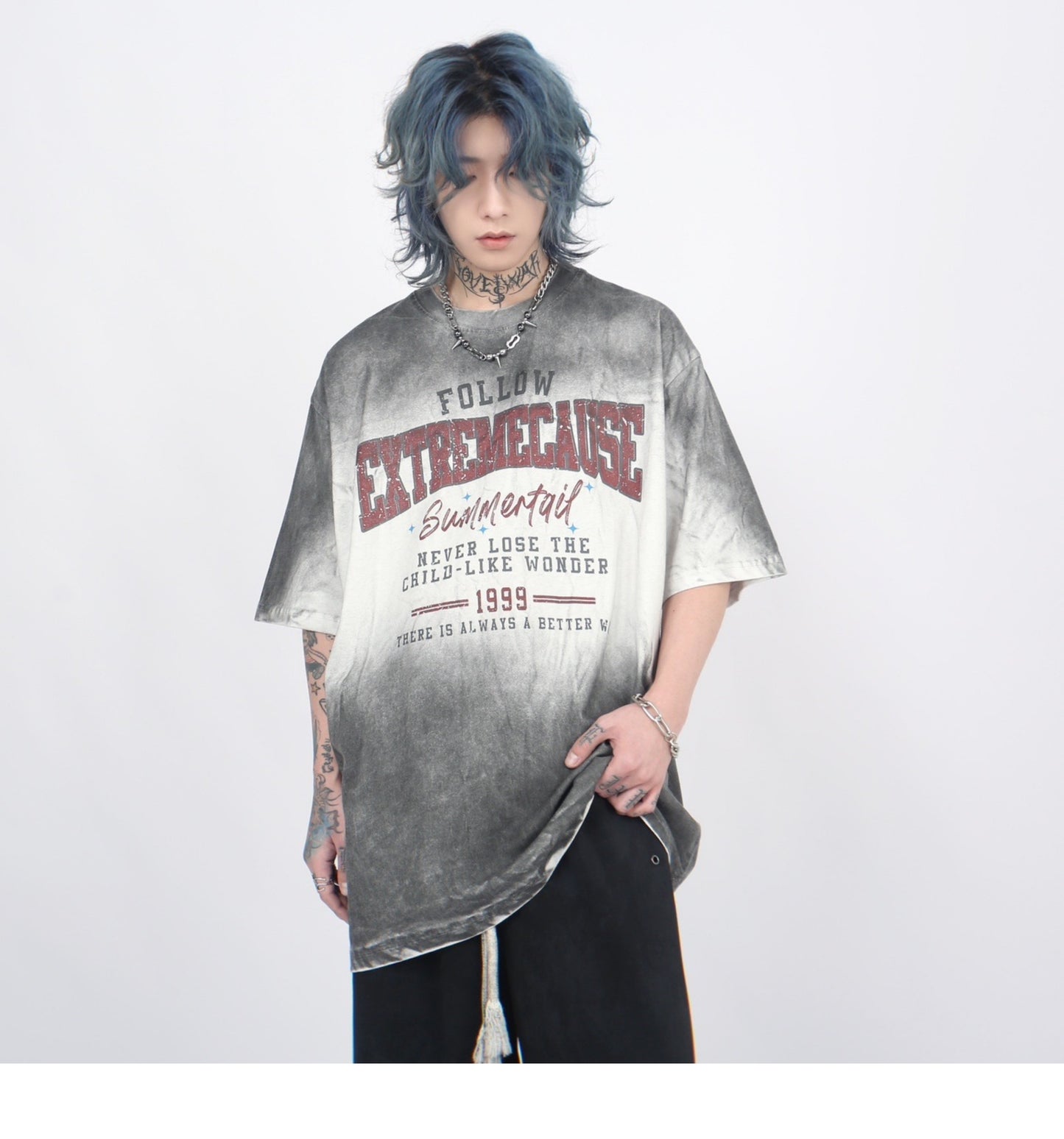 Distressed spray paint short sleeve T-shirt P1363