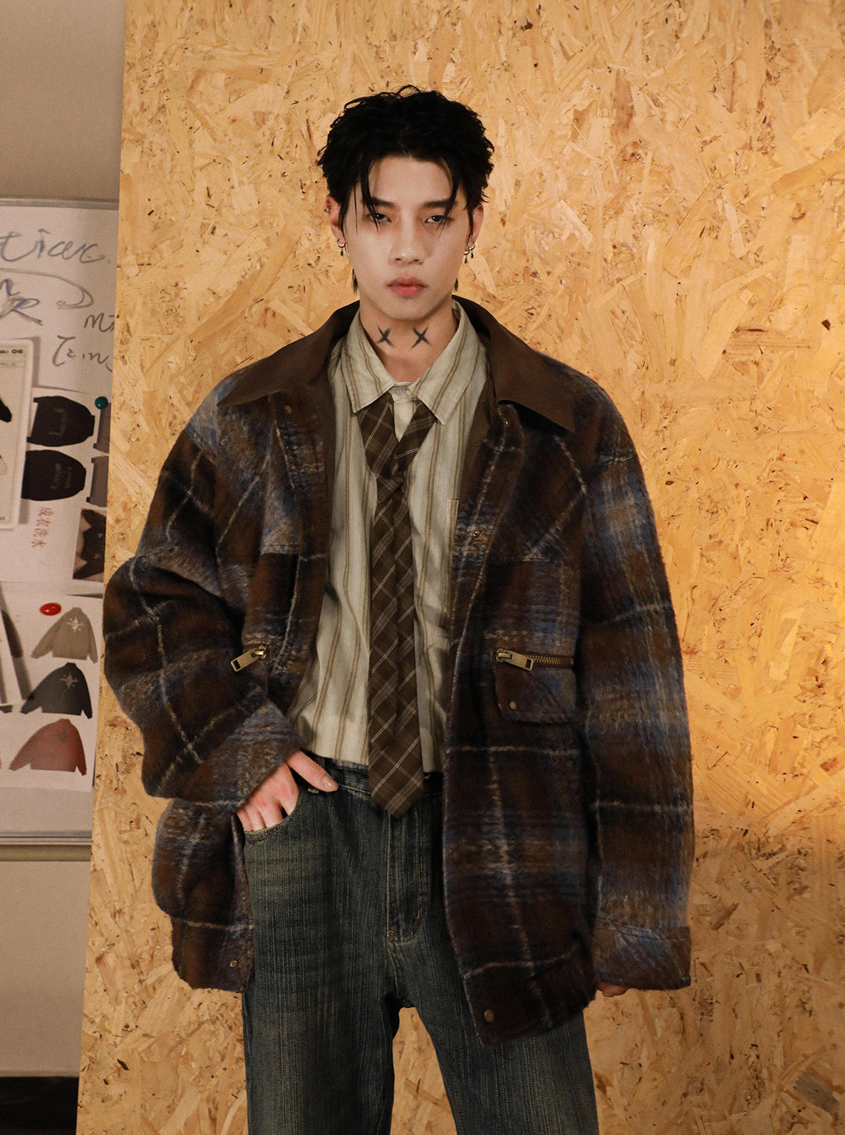 Wool check pattern lapel jacket P908