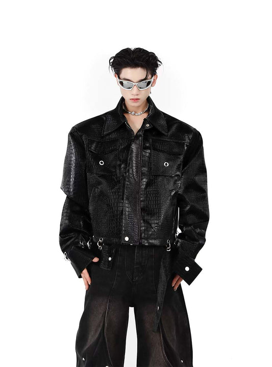 Crocodile pattern PU leather jacket P991