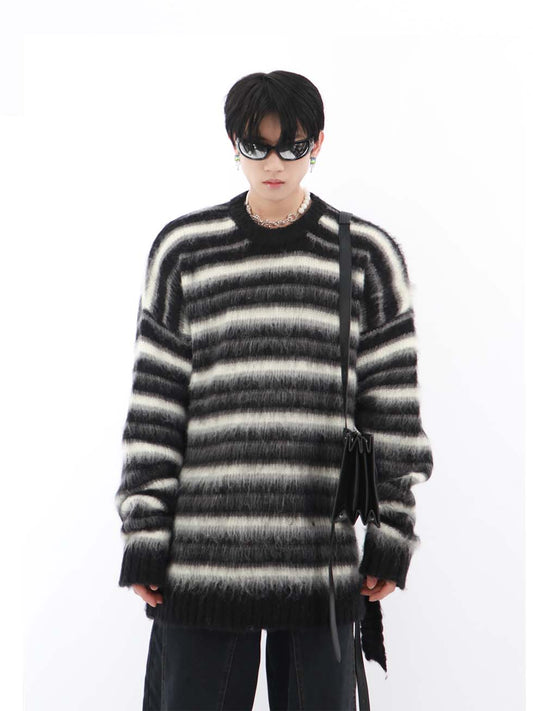 Striped mohair round neck sweater P1019