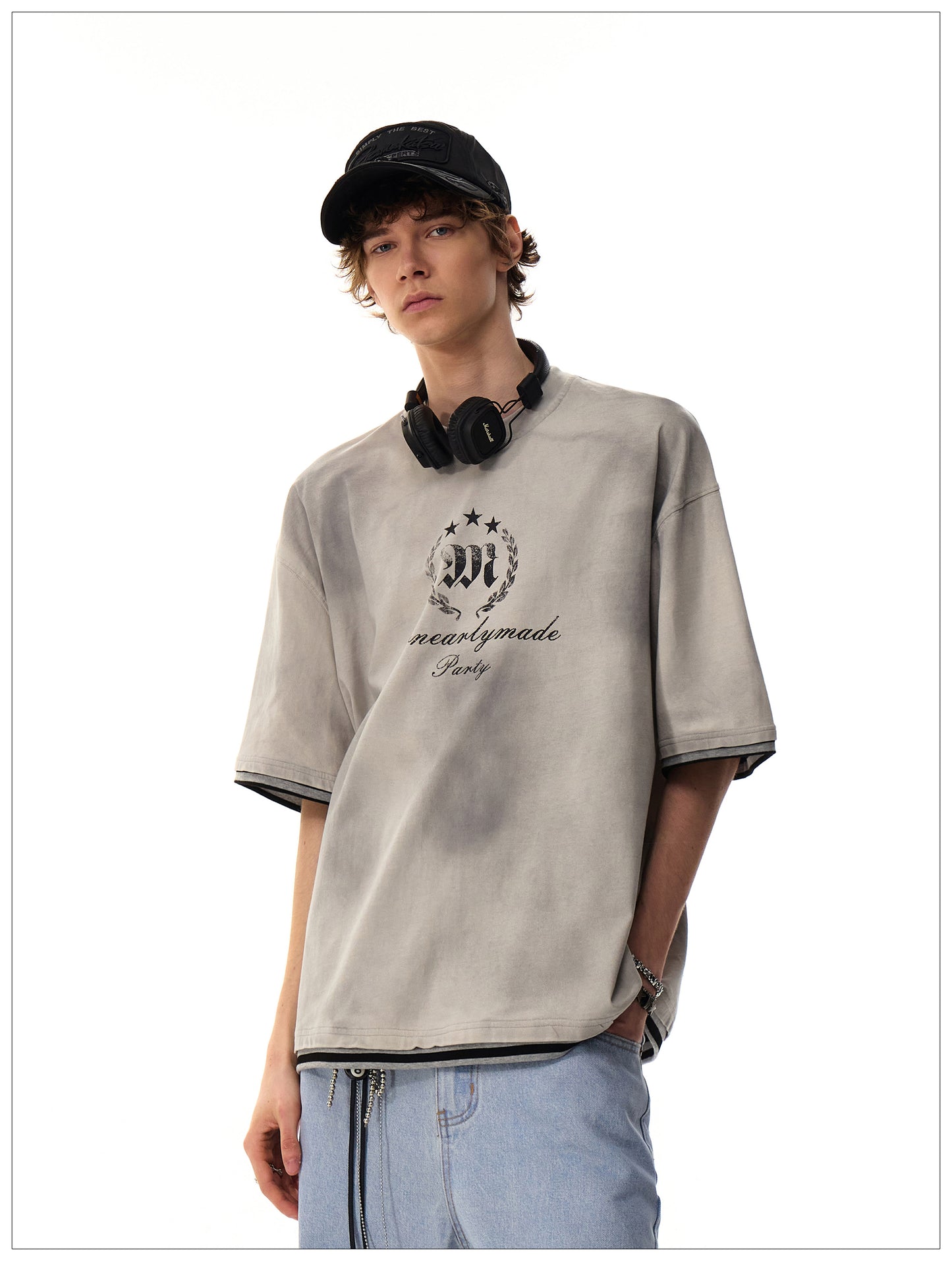 フェイクツーピース コットンTシャツ P2093