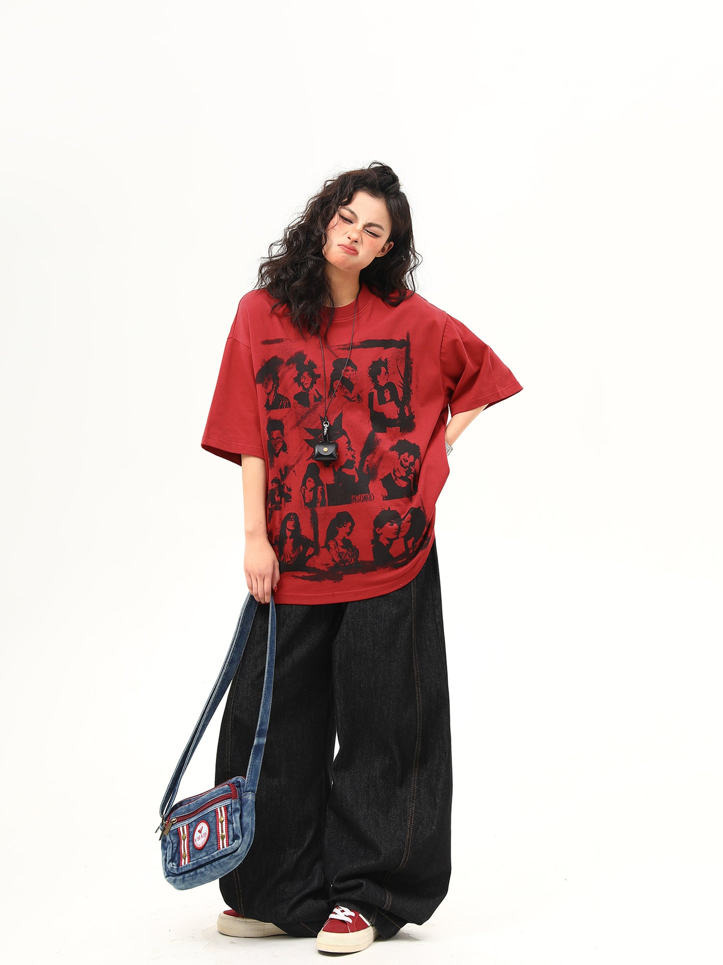 レトロ ポートレートプリント Tシャツ P2033