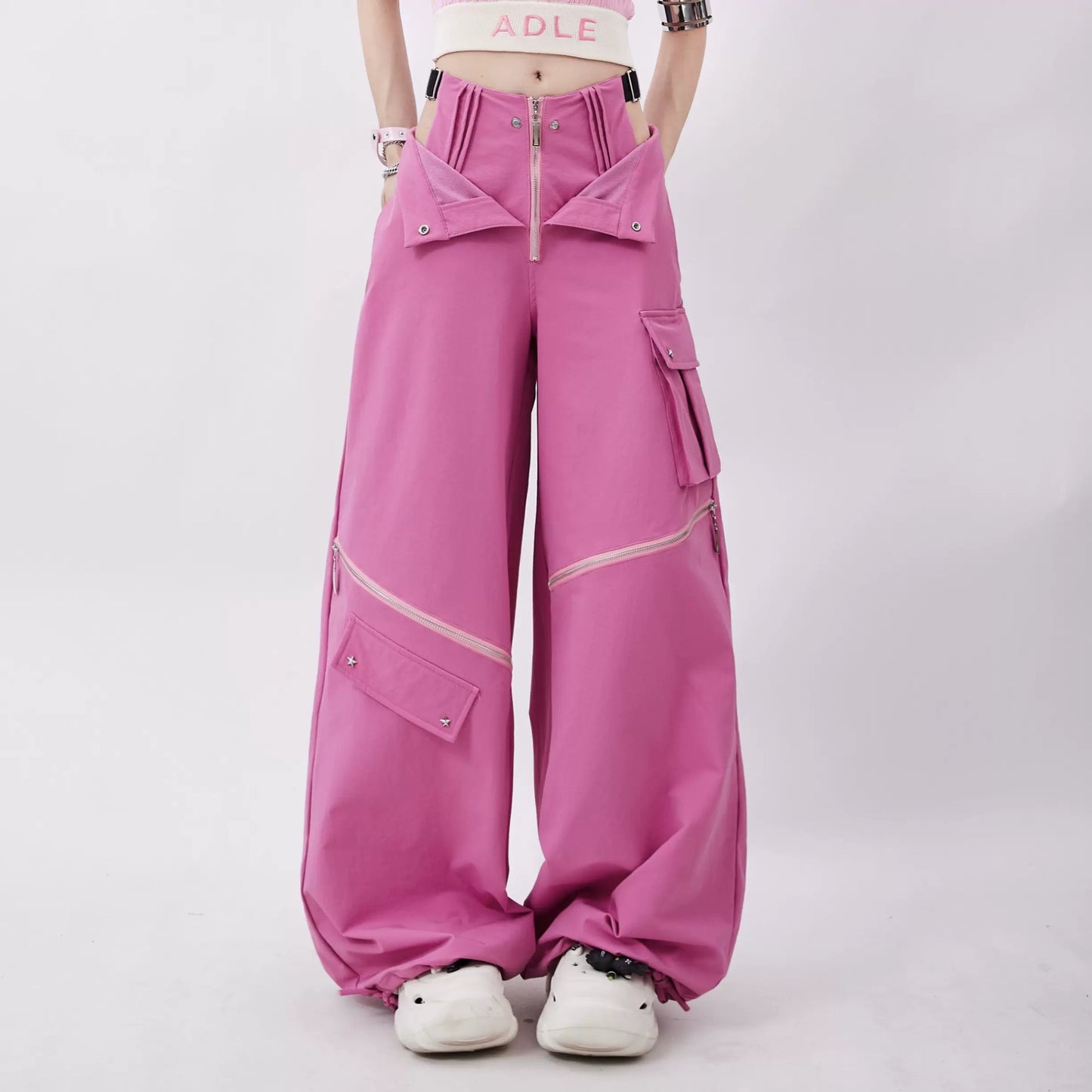 Zipper Two-Ware Wide Leg Casual Pants P931