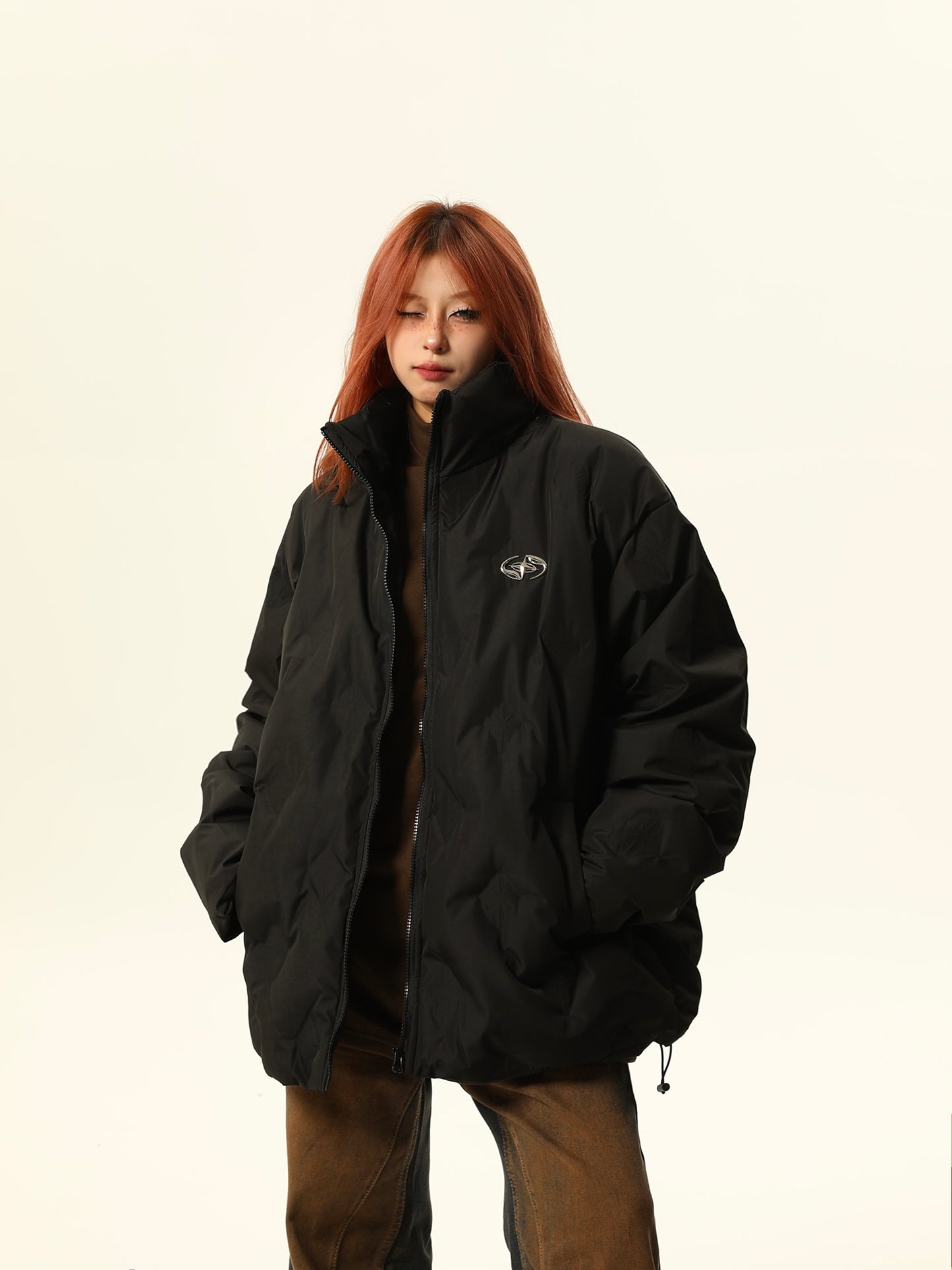 White duck down stand collar down jacket P1260