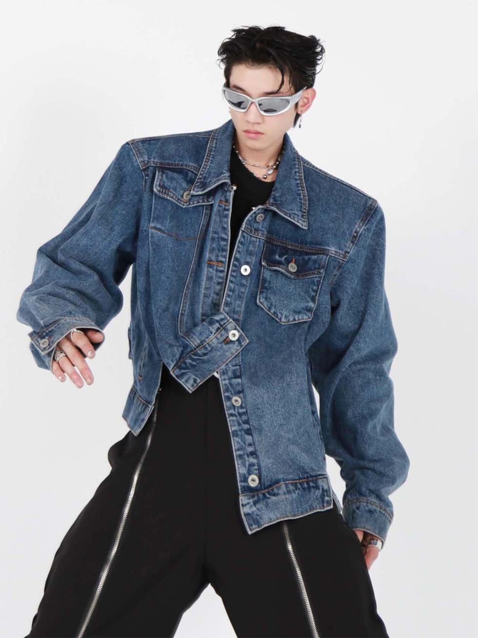 Irregular design denim jacket P1115