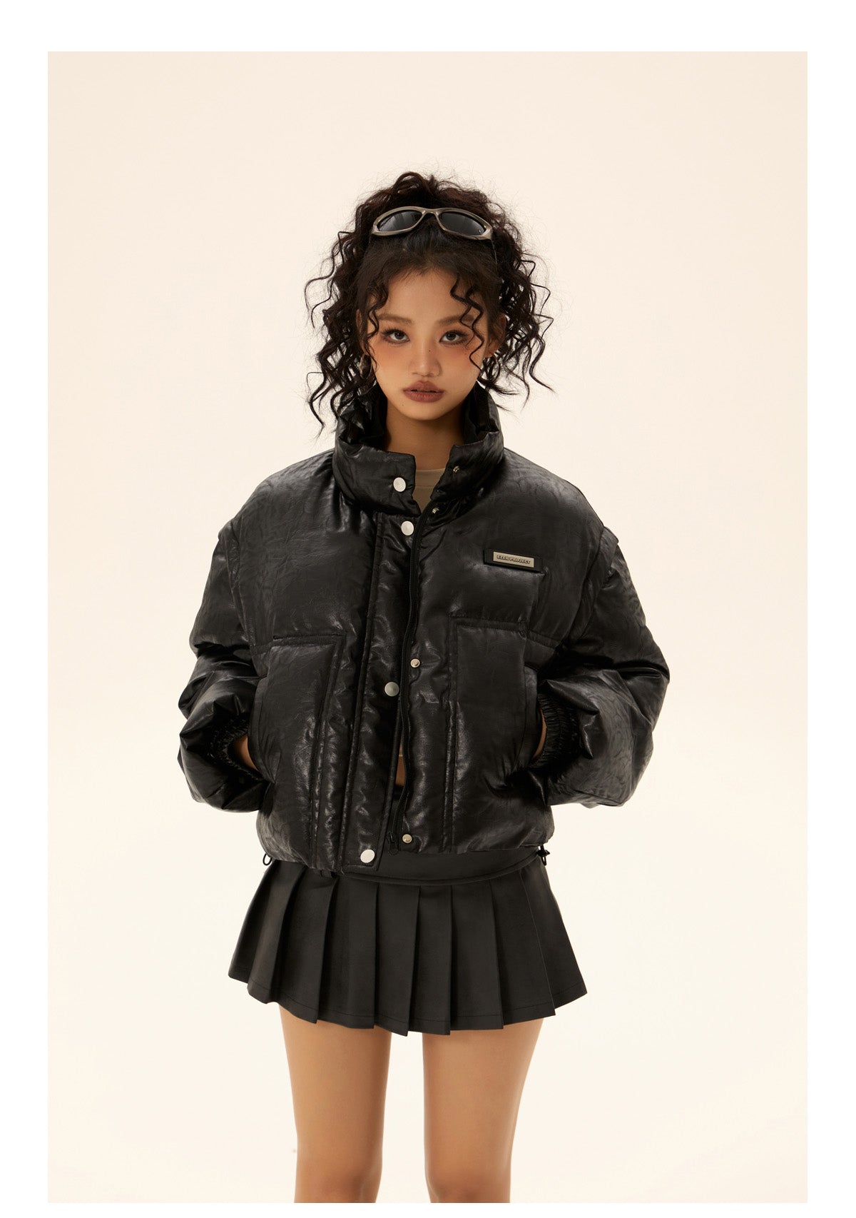 Short leather down jacket P569