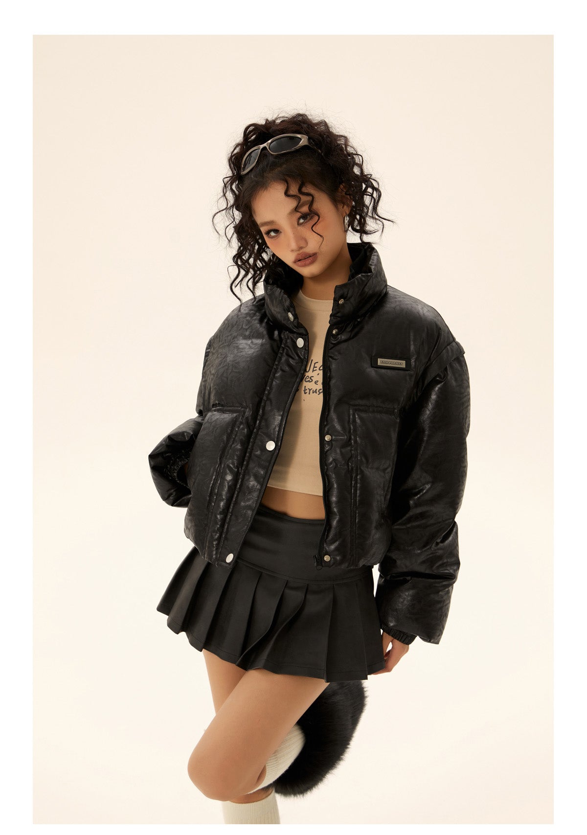 Short leather down jacket P569