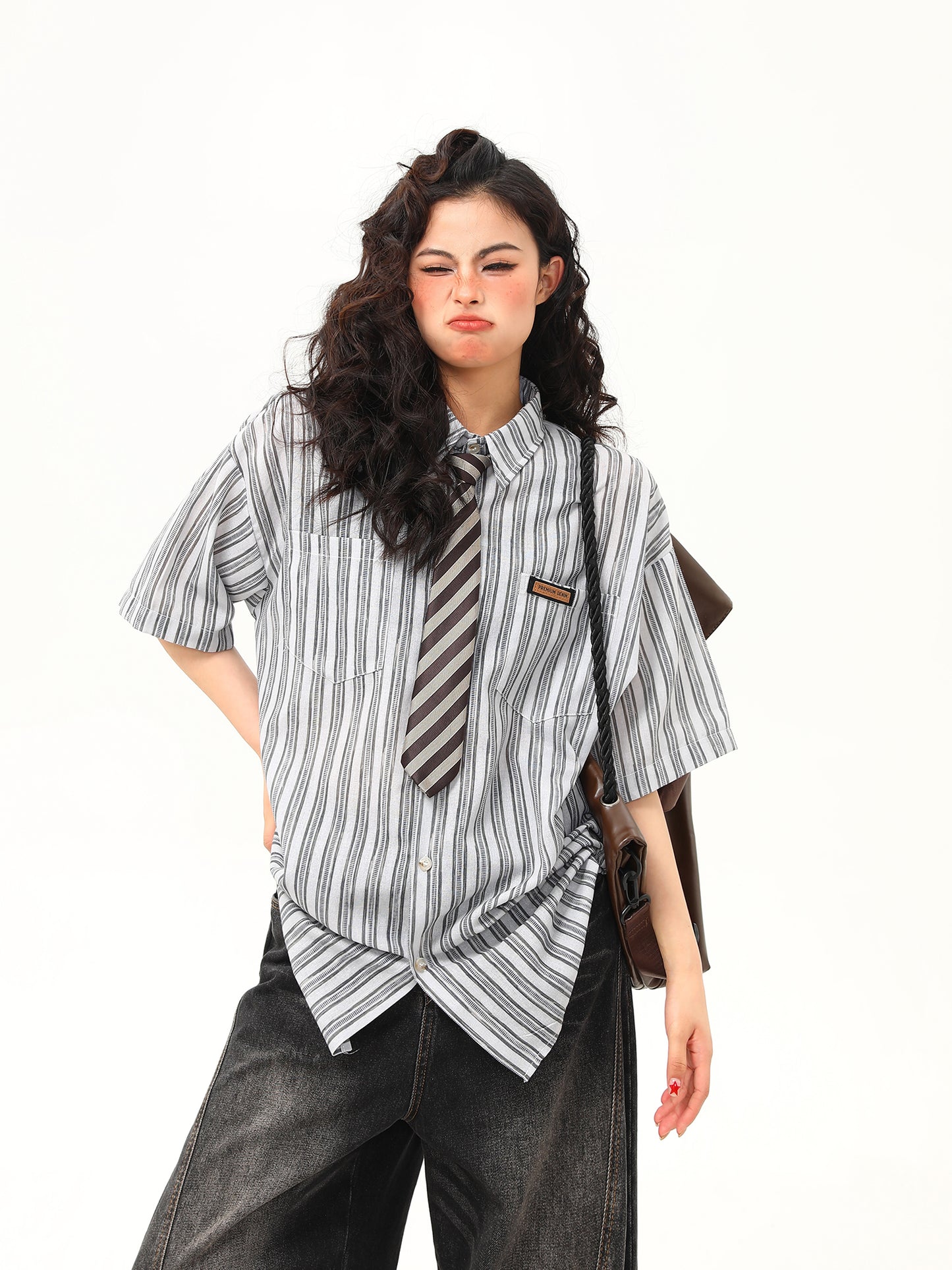 縦縞カレッジスタイル シャツ P2072