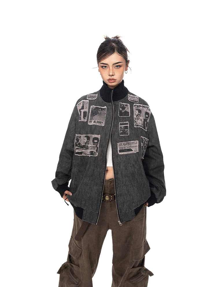 Old design patch embroidery denim jacket P740