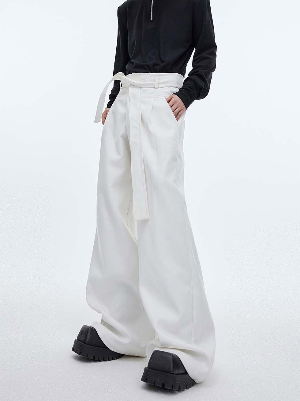 High waist strap design casual pants P1000