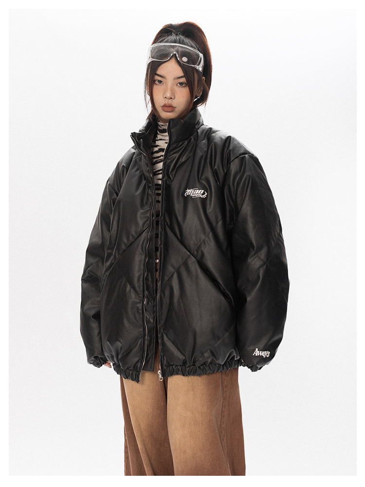 PU Leather White Duck Down Down Jacket P696