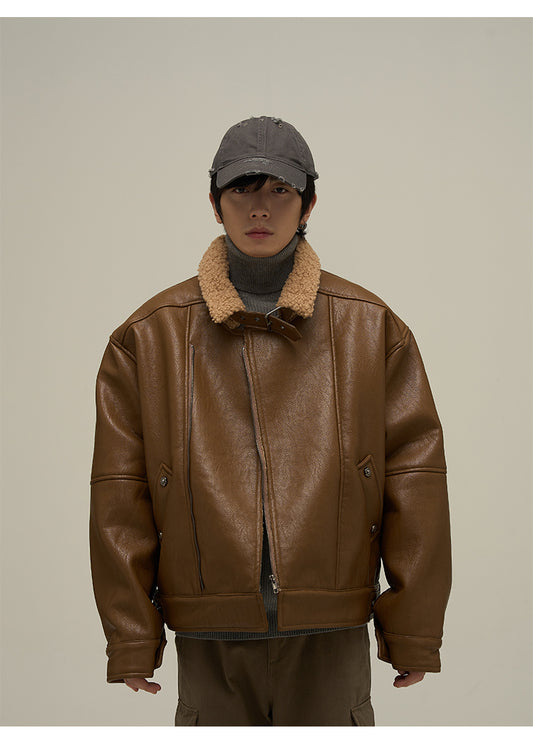 High-end leather mouton jacket P667