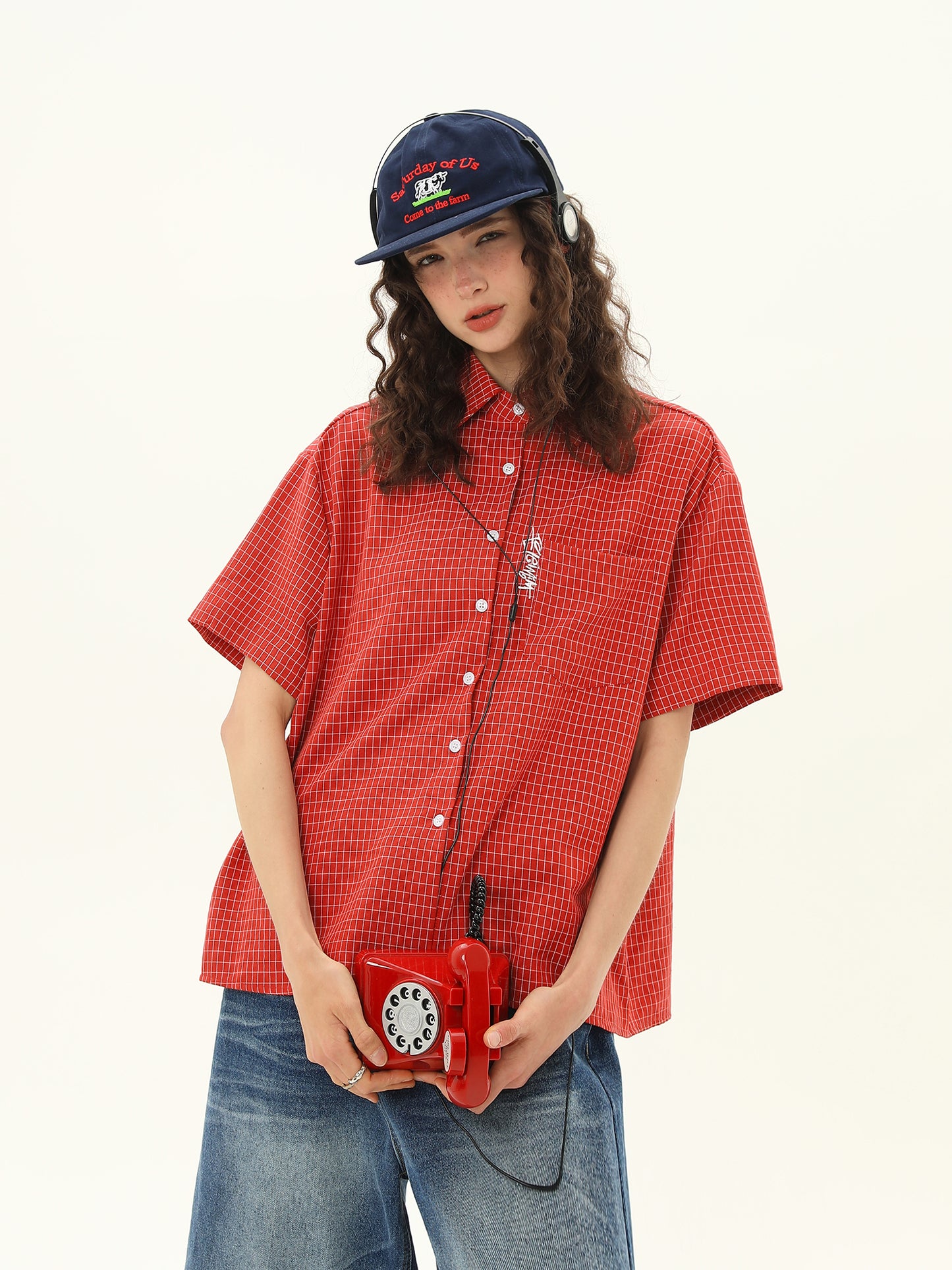 ショート ルーズ チェック柄 シャツ P2058