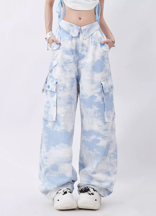 Flap waist loose casual pants P947