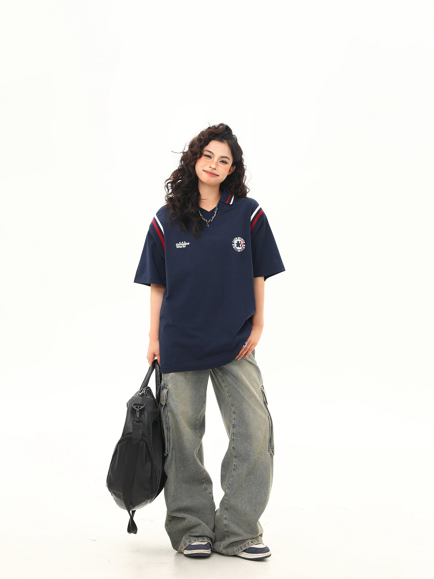 スポーツスタイル パッチワーク ポロシャツ P2064