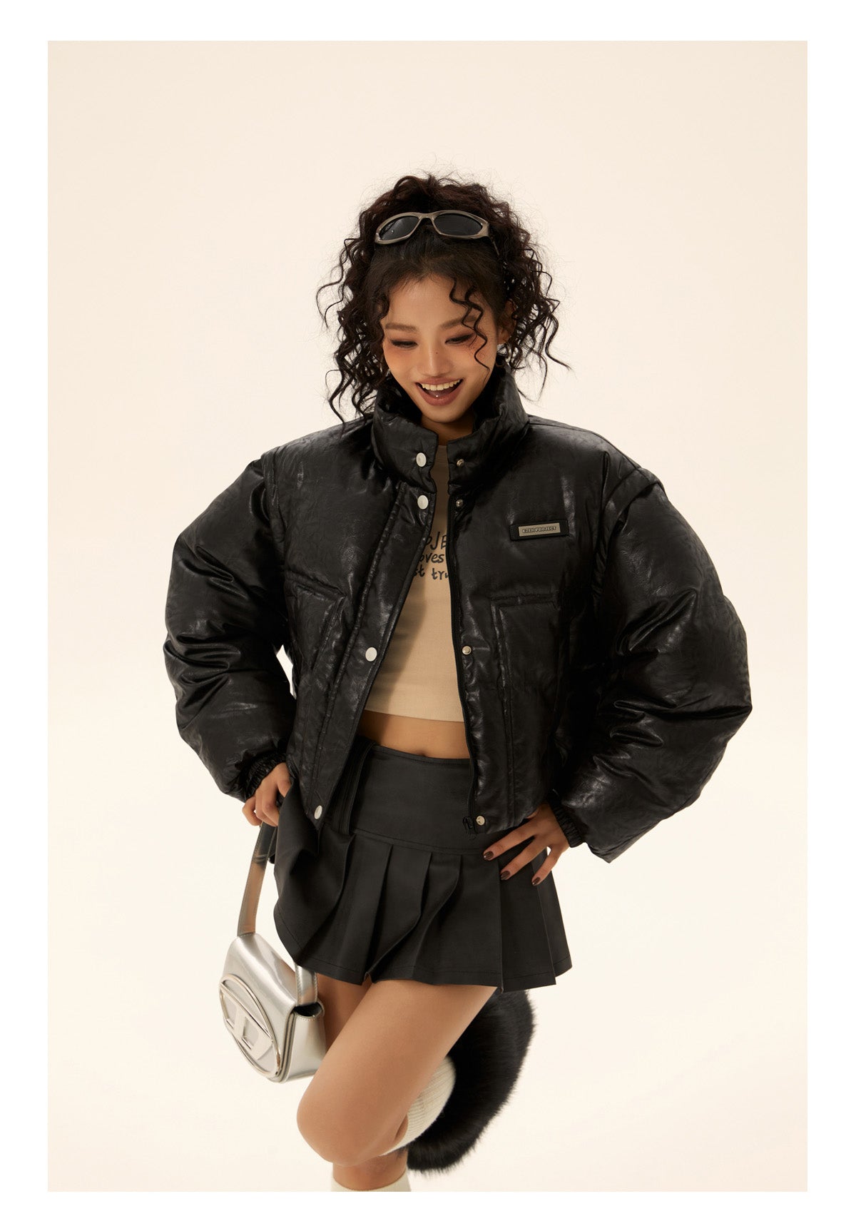 Short leather down jacket P569